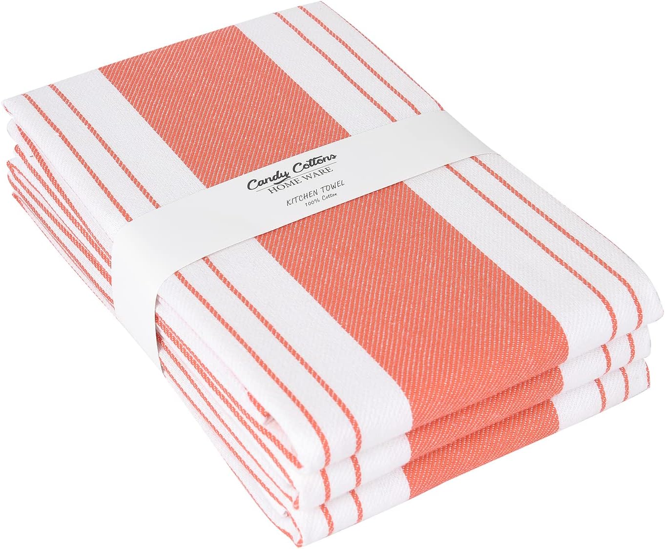 Stripe Kitchen Towels Decor Mordern Design Centreband Tea Dish Towels Boho Stripe Absorbent Festive Gift Set of 3 Pantry Reusable Kitchen Dish Towel|Easter Spring Decor 18x28 Inch Coral Orange (Modern (3 Pack))