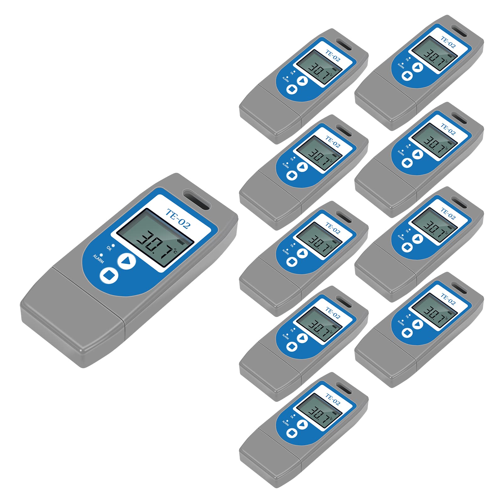 10 Piezas ThermElc TE-02 Registrador de temperatura, registradores USB reutilizables con PDF/CSV automático, comparación de múltiples dispositivos para la supervisión de almacenes y la cadena de frío