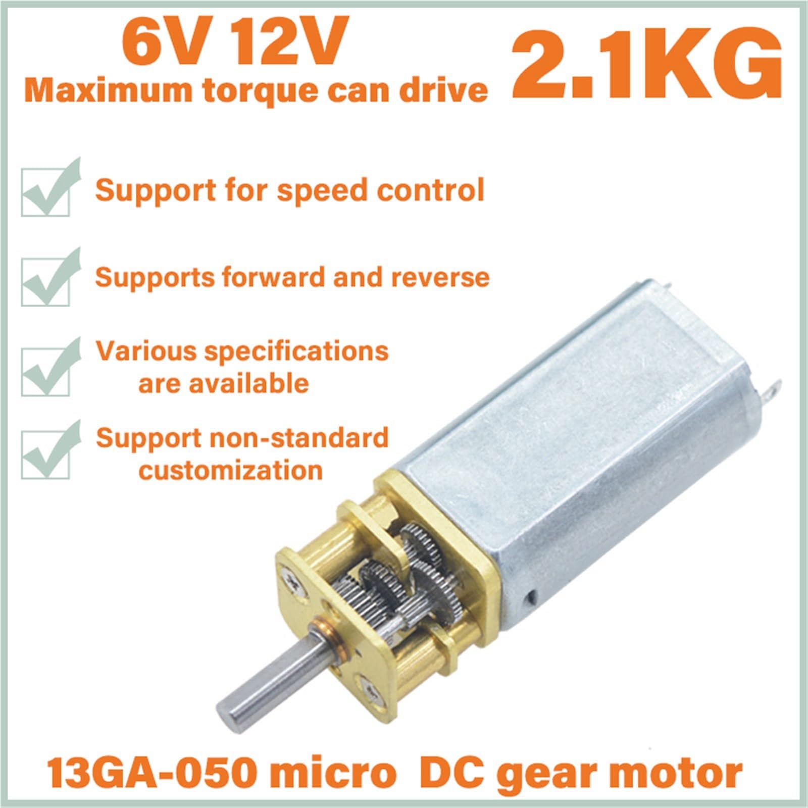 13GA-050 Mikro-Gleichstrom-Getriebemotor 6 V/12 V, einstellbare Geschwindigkeit, kleine Größe, großes Drehmoment, Vorwärts- und Rückwärts-Metallgetriebemotor(12V57RPM)