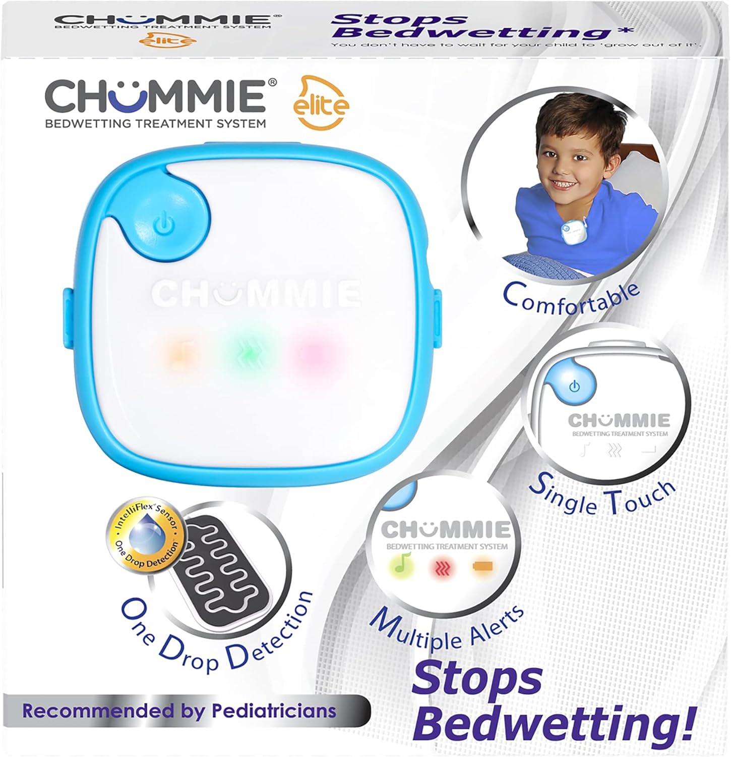 Chummie Elite Bedwetting Alarm for Children and Deep Sleepers Award Winning Bedwetting Alarm System with Loud Sounds and Strong Vibrations, Blue, 1 Count : Health & Household