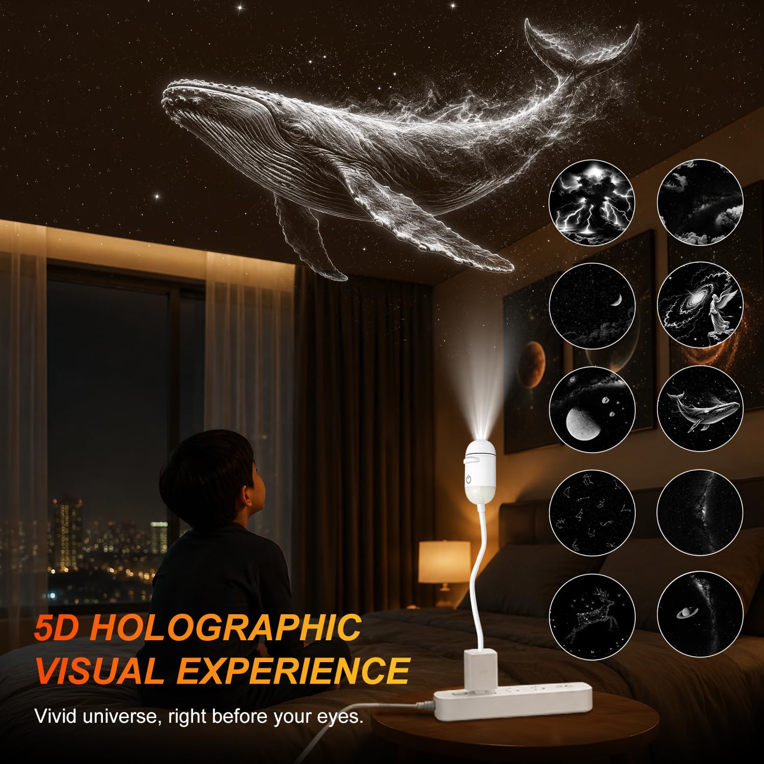 Proyector Galaxy Star 2 en 1, luz nocturna holográfica inteligente HD con | Proyector espacial oceánico para dormitorio, rotación USB de 360°, proyector de estrellas Plug and Play para camping