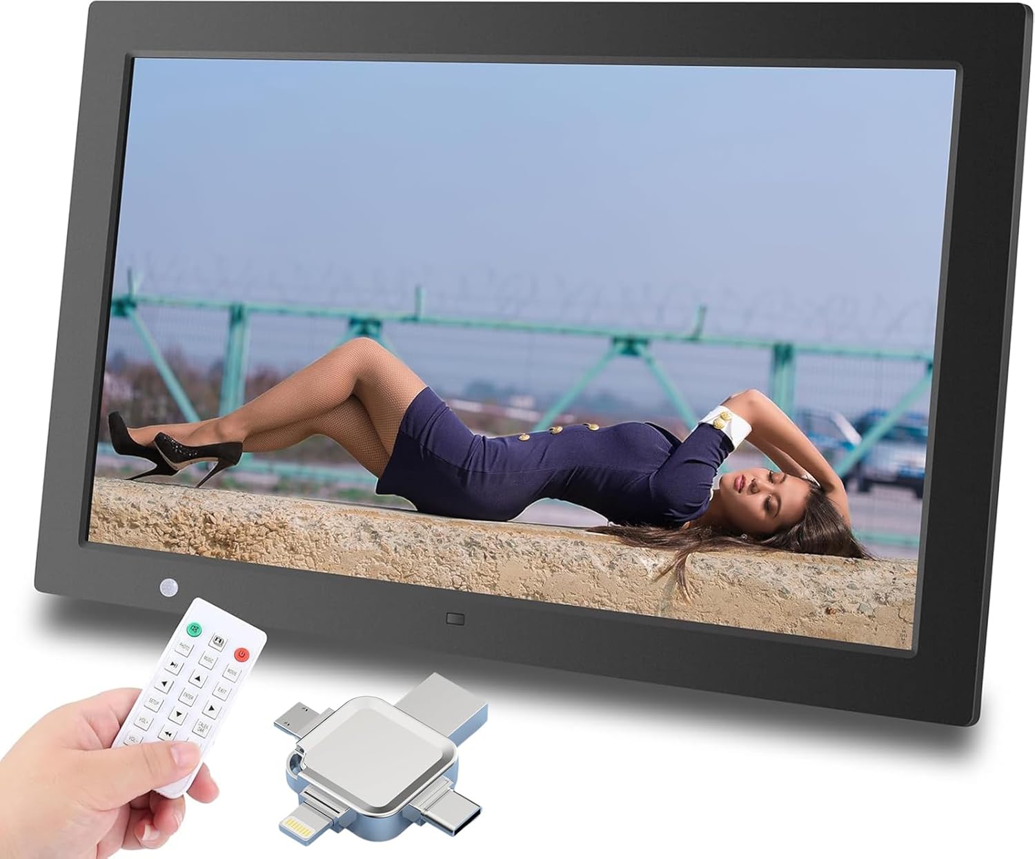 20" Digital Picture Frame USB, IPS Screen 1920x1080 Digital Photo Frame Slide Show for Gifts Compatible with 64GB USB Flash Drive SD Card Slot, Support Music Video Motion Sensor with Romote Control