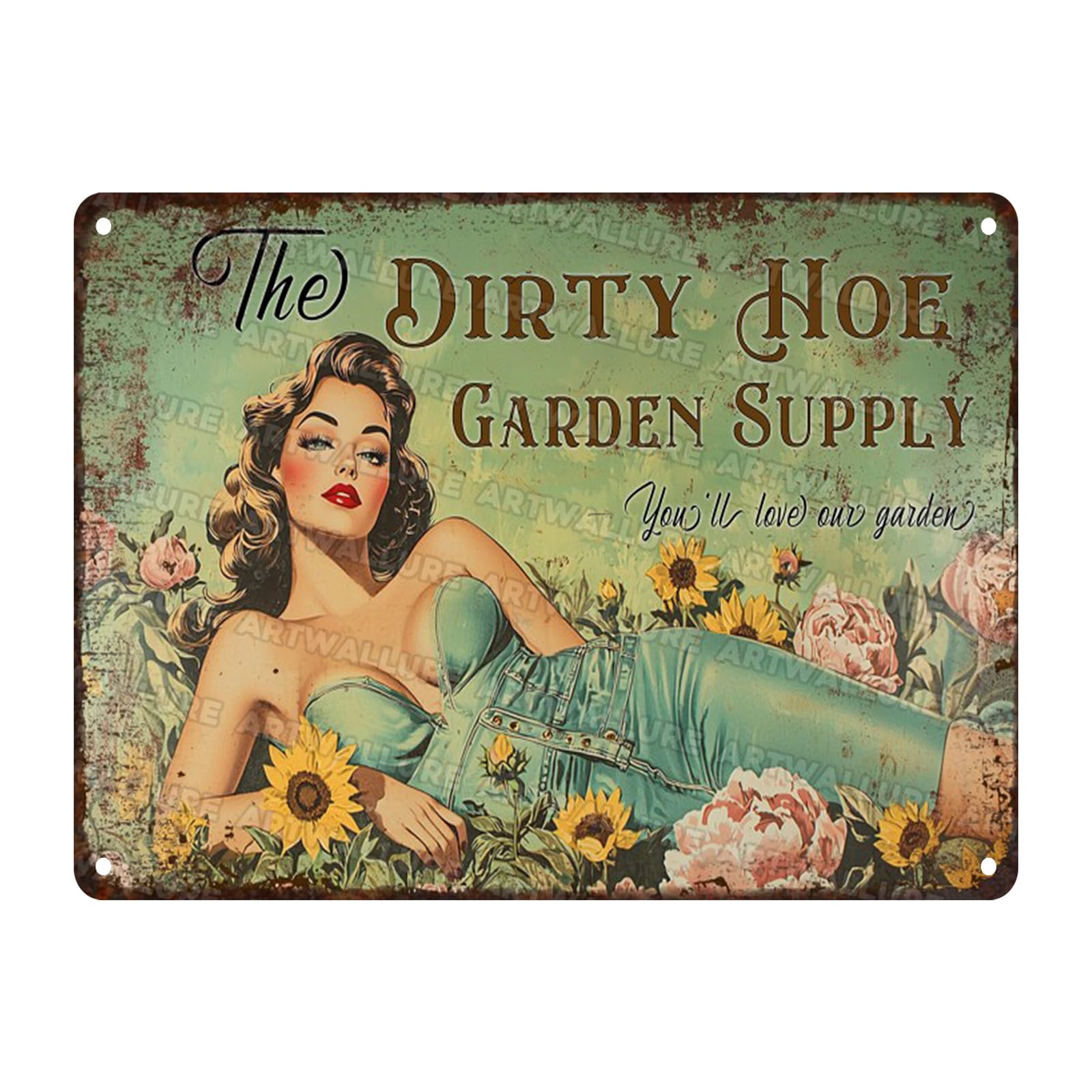 Garden Vintage Metal Tin Sign The Dirty Hoe Garden Supply Metal Poster Sign Rustic Wall Decor for Backyard Women Shed Outdoor Porch Decoration 12x16inch