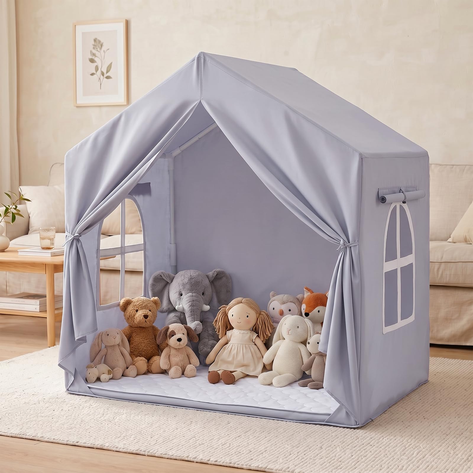 SISTICKER Kids Play Tent: Play House for Kids Indoor - Large Toddler Tent With Mat and Window - Childrens Princess Tent for Girls and Boys Outdoor Indoor Toy Playroom Gift (Grey) — image 1