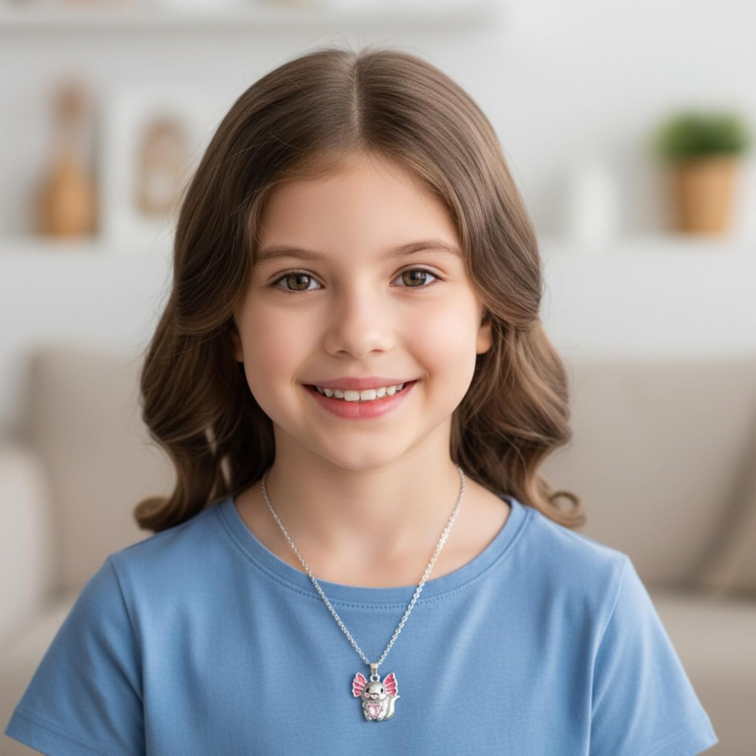 2PCS Cute Axolotl Necklaces for Girl Boy,Blue and Pink Crystal Heart Pendant Necklace,Alloy Axolotl Necklace Good Lluck Jewelry Gift for Birthday Christmas Graduation Gift - Image 6