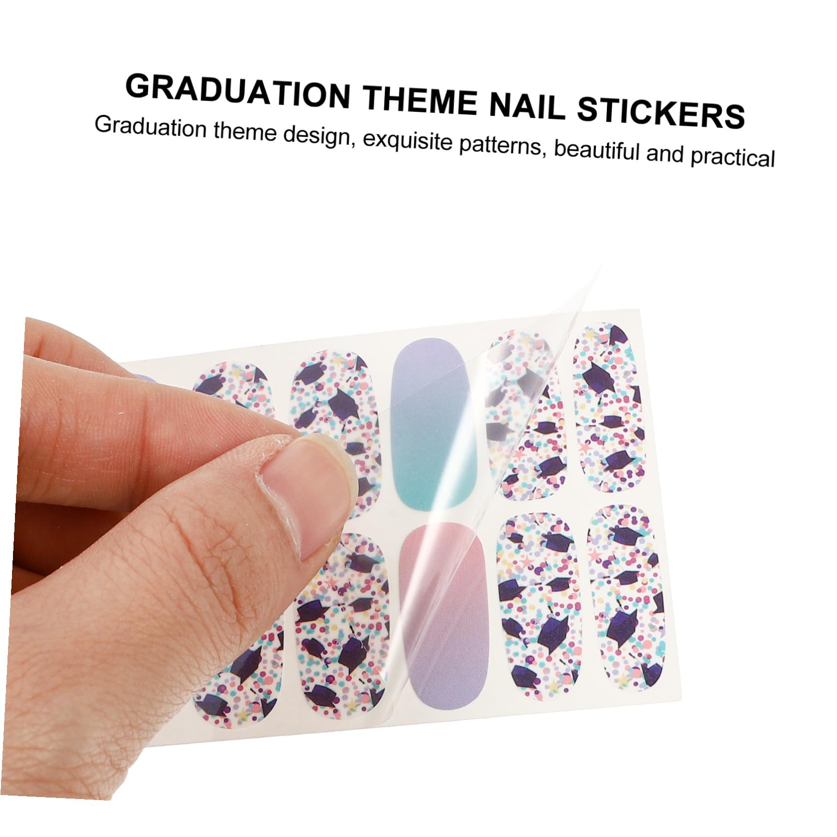 VICASKY 48 Fogli 1 Set Adesivi per nail art per la laurea francese Unghia smalti adesivi unghie decorazioni unghie adesivi per la decorazione delle unghie toppe per unghie a tema laurea