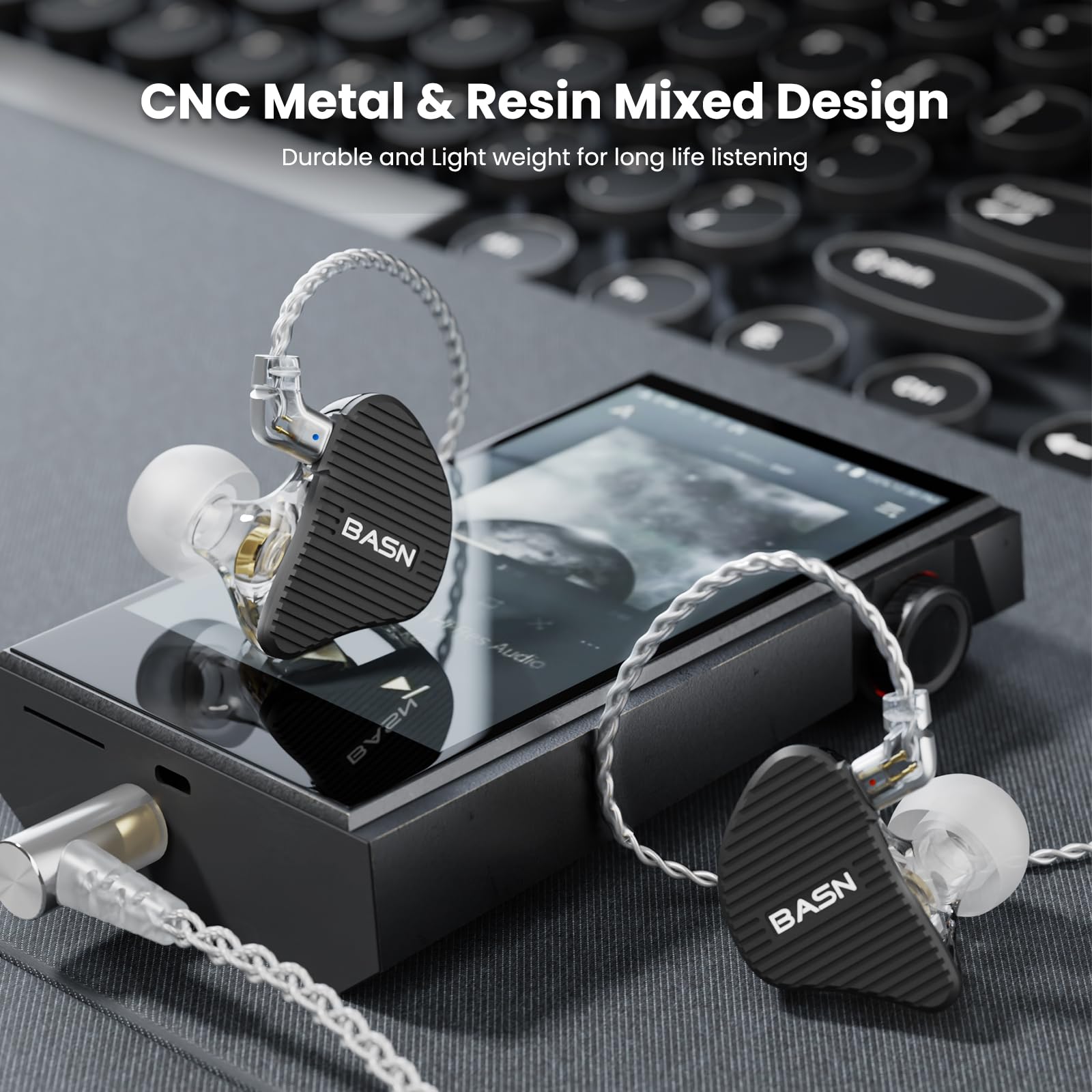 BASN MiX-PD - Monitor in-ear, 1Planar + 1Dynamic Driver Dual Driver, Hi-Fi IEM, cablato 0,78 mm, cavo staccabile a 2 pin, nero