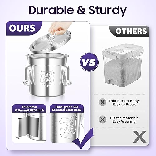 Miniatura 3 de KONKENIE Recipiente hermético de acero inoxidable de 6 litros para cereales de arroz, contenedor de cereales, contenedor de alimentos, aceite,