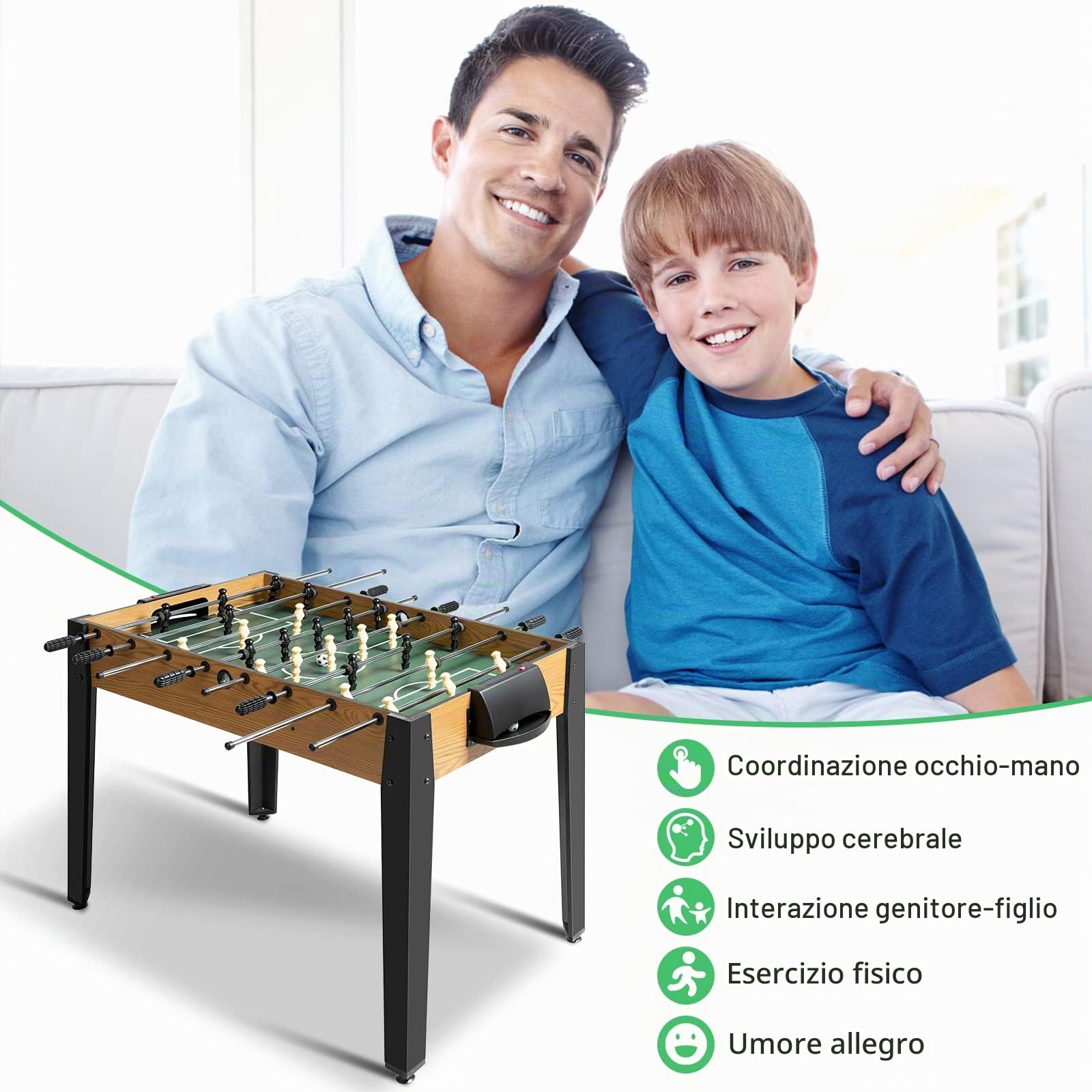 RELAX4LIFE Calcio Balilla da Tavolo da Adulti e Bambini, per Interno e Esterno con le 2 Palline, 121,9 x 60,9 x 78,7 cm (GRIGIO)