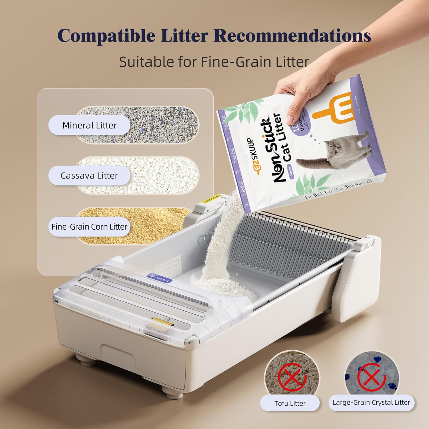 Robotail Open Top Automatic Litter Box, Self Cleaning Cat Litter Box with Roomy Space for Large Cats+Vis Waste Bin, XXL Electric Cat Litter Box Automatic Cleaning for Multi Cats, Auto Litter Box