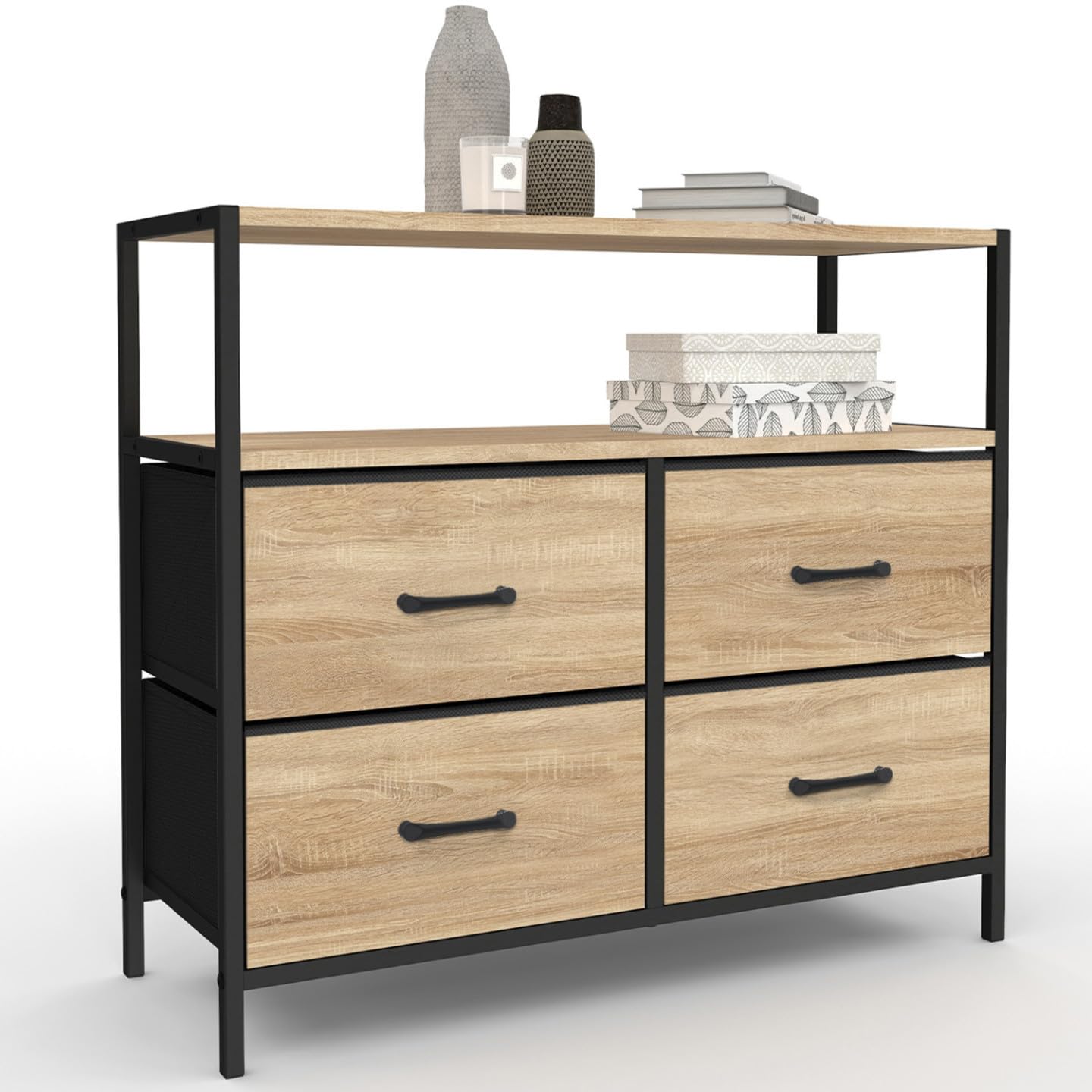 IDMarket - Cómoda con 4 cajones de tela Utah 80 cm, mueble de almacenamiento, diseño industrial