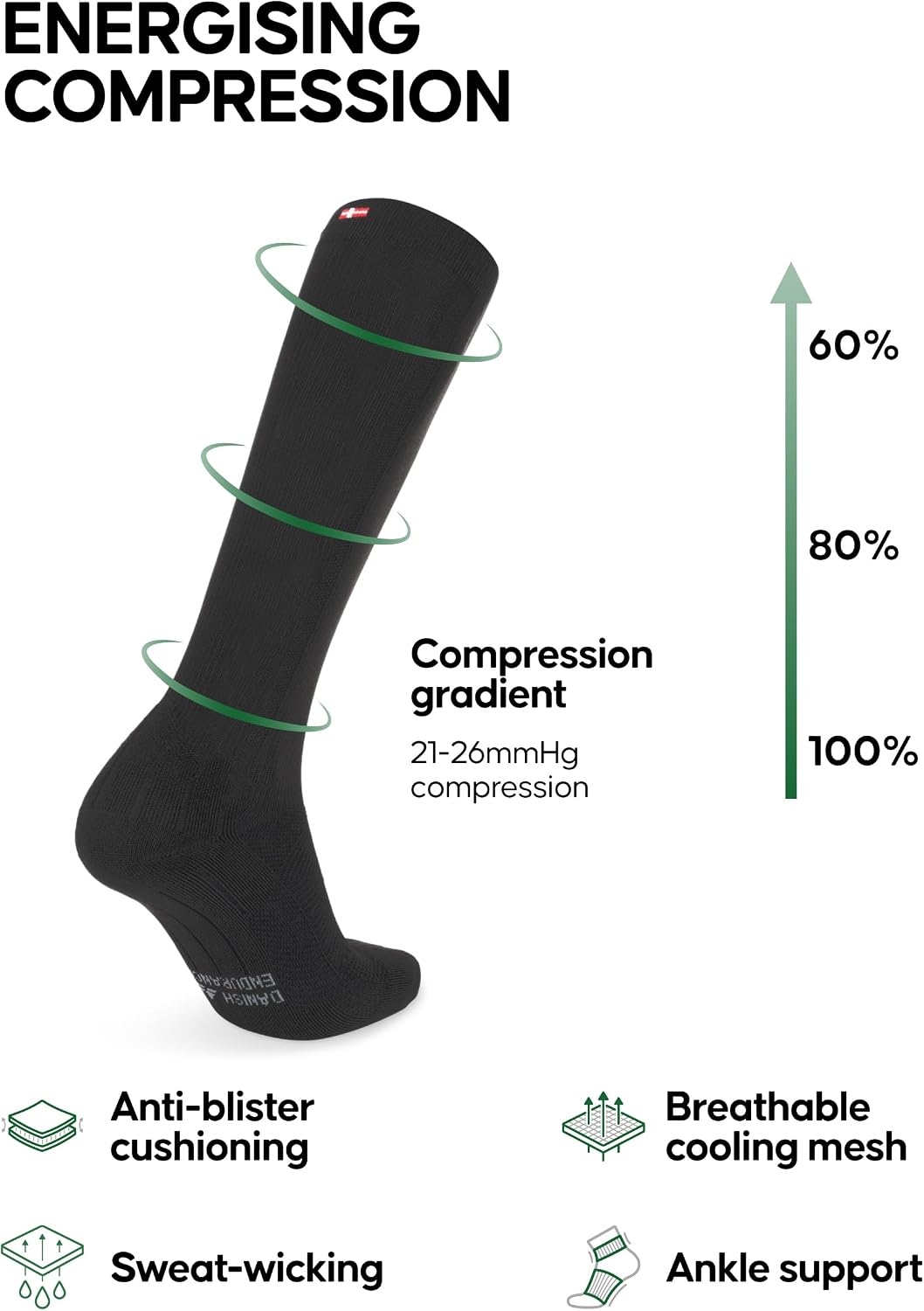 DANISH ENDURANCE Compression Socks, 21-26 mmHg, Circulation Aid, 1 & 2-Pack image 2
