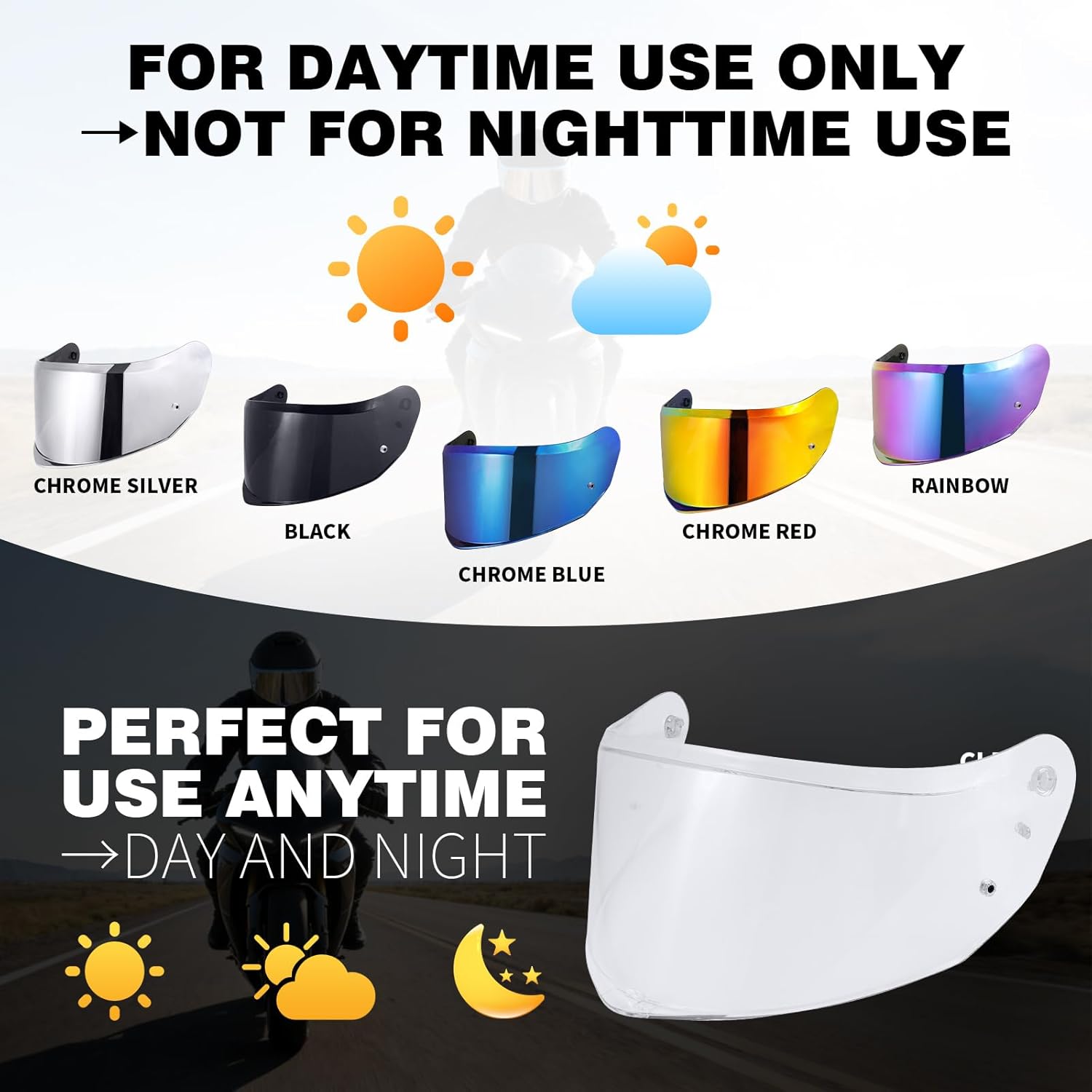 VCOROS Stream II Visor Helmet Face Shield Helmet Tinted Visor FF808 Repalcement Motorcycle Helmets Visor Accessories (Chrome Blue)