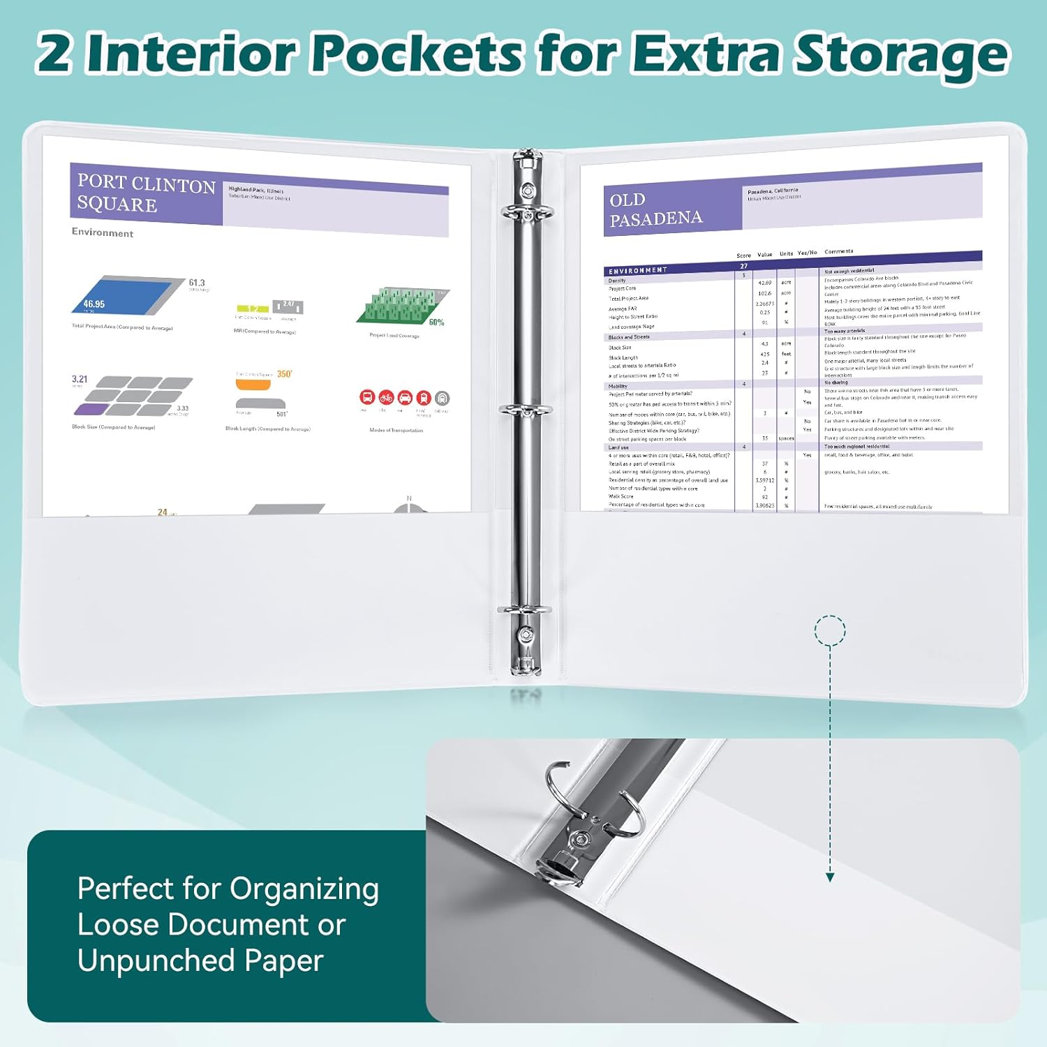 Heture 3 Ring Binder 1.5 Inch 6 Pack, 1-1/2" Clear View with Round Rings, PVC-Free,Holds for 325 Sheets 8.5X 11 US Letter Size Paper, Durable White Binders Perfect for Office,School and Home