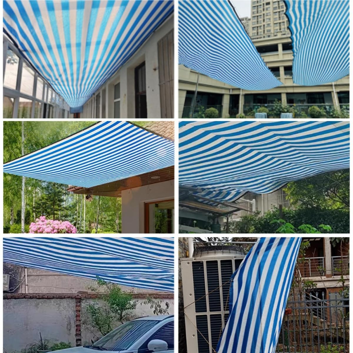 Malla Sombra Rayas Azul Blanco HDPE Aislamiento Térmico Protección UV Patio Jardín(3mx9m)