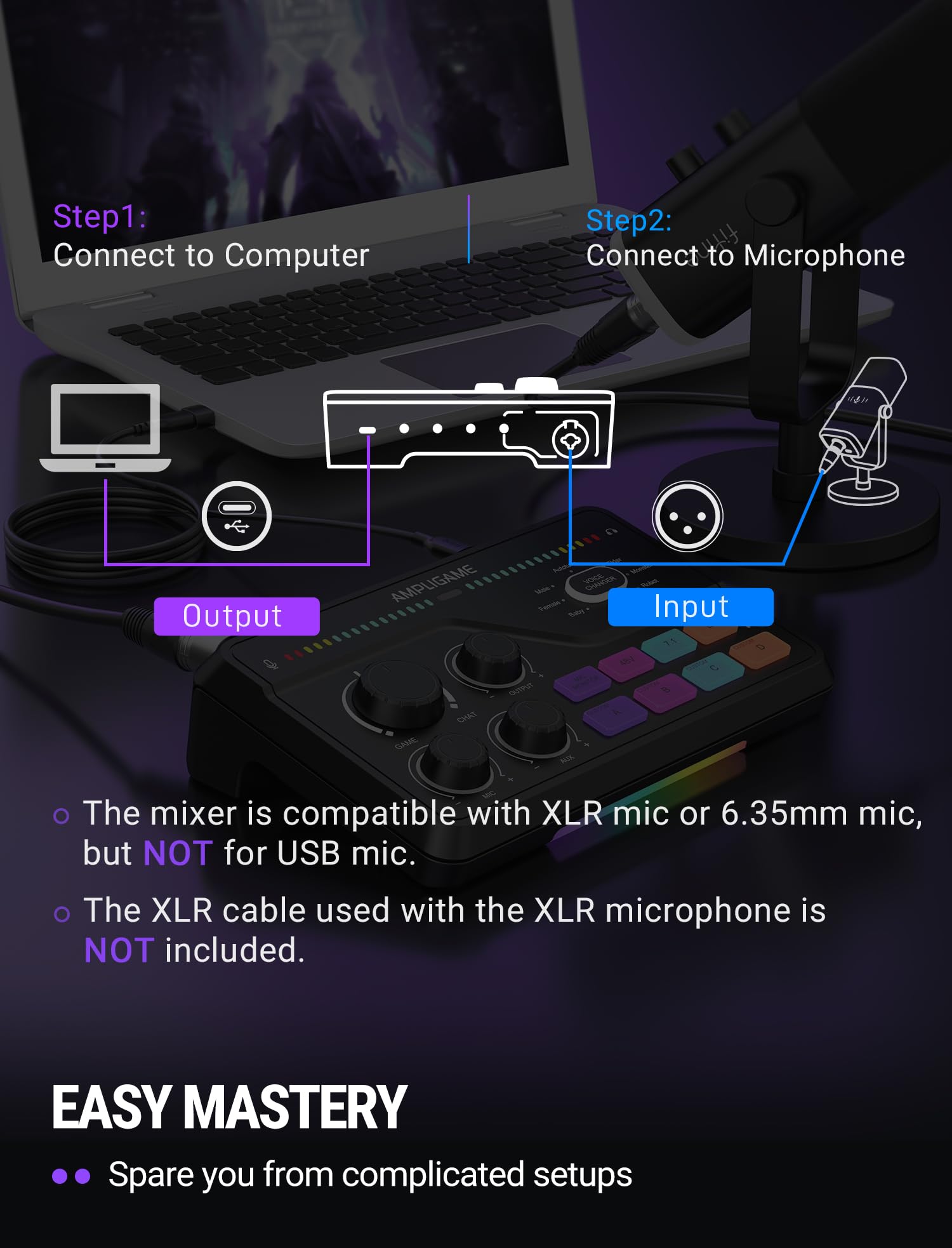 Fifine Gaming Audio Mixer for 7.1ch Surround Sound Headphone Amp-Volume Control-Voice Chat and Streaming-XLR Mic Preamp-USB Plug&Play-Voice Changer-RGB-3 EQ Modes Ampligame SC8