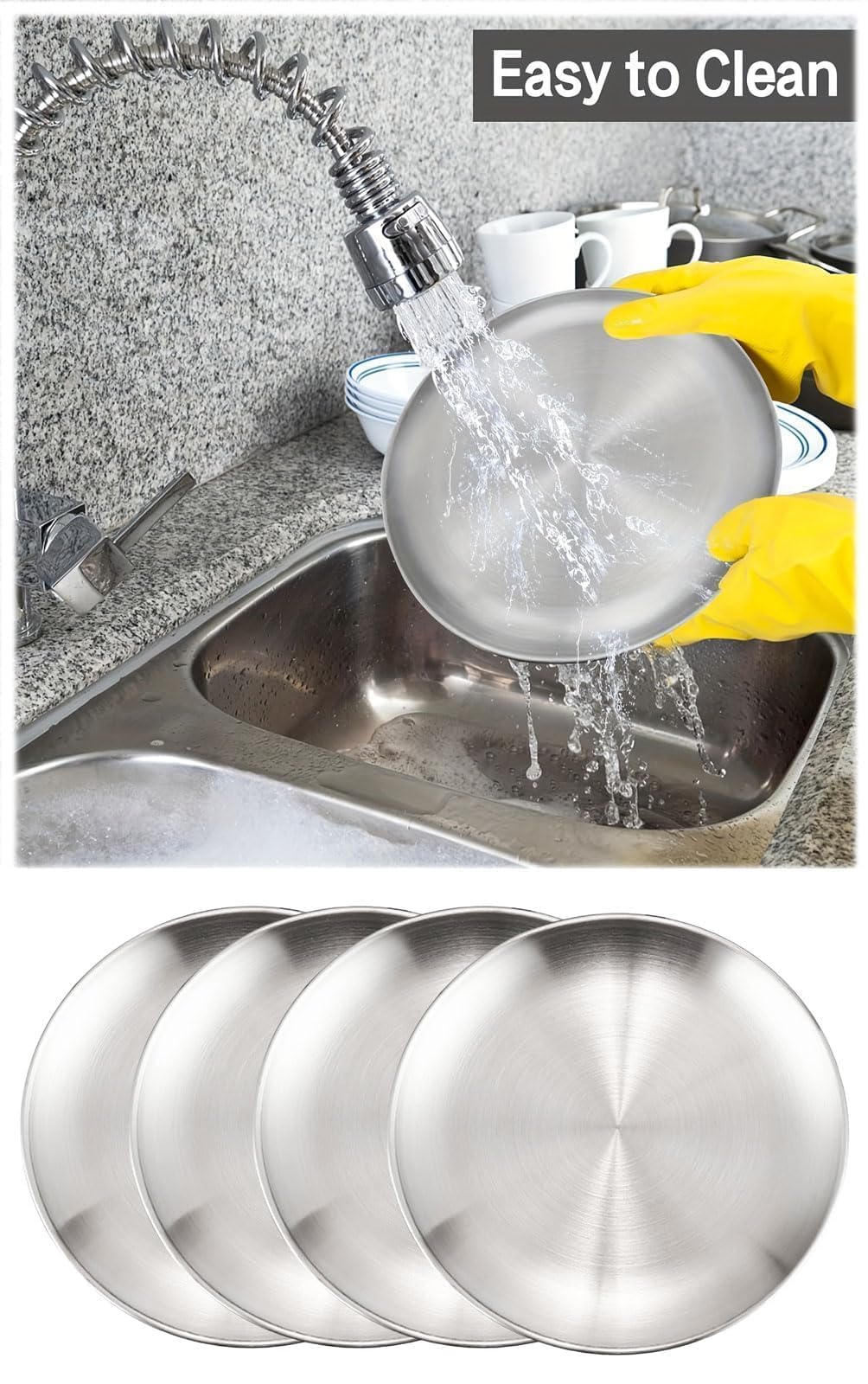 Set 4 Piatti Divisori In Acciaio Inox 304 – Tre Scomparti, Riutilizzabili, Per Campeggio E Casa (20cm) - 4