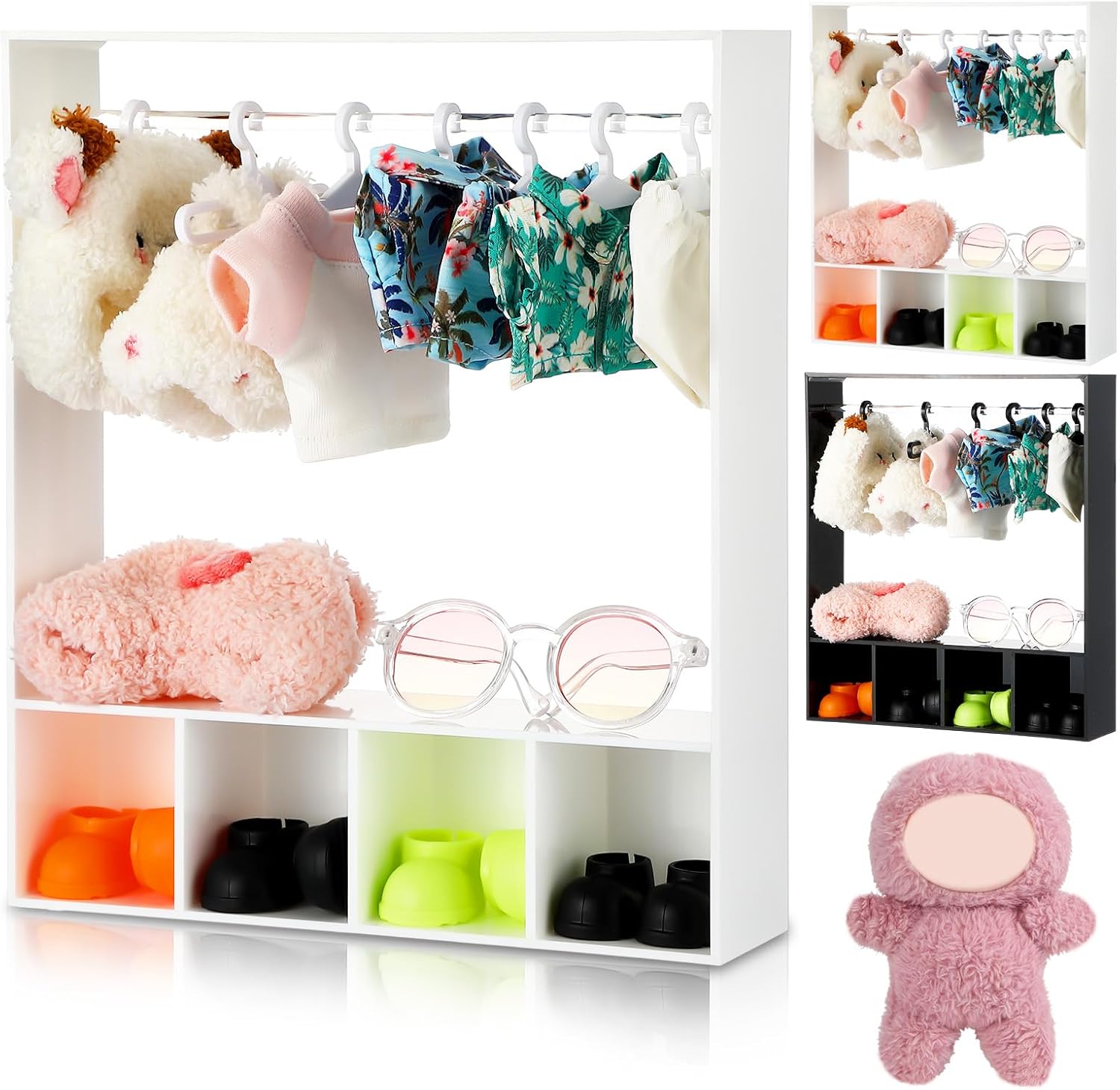 Simgoing 17cm Doll Clothes Closet with 13 Hangers Clothes Storage for Figures Wardrobe Furniture Accessories 17cm Doll Accessories Display Box Portable Storage for Dollhouse(Black)
