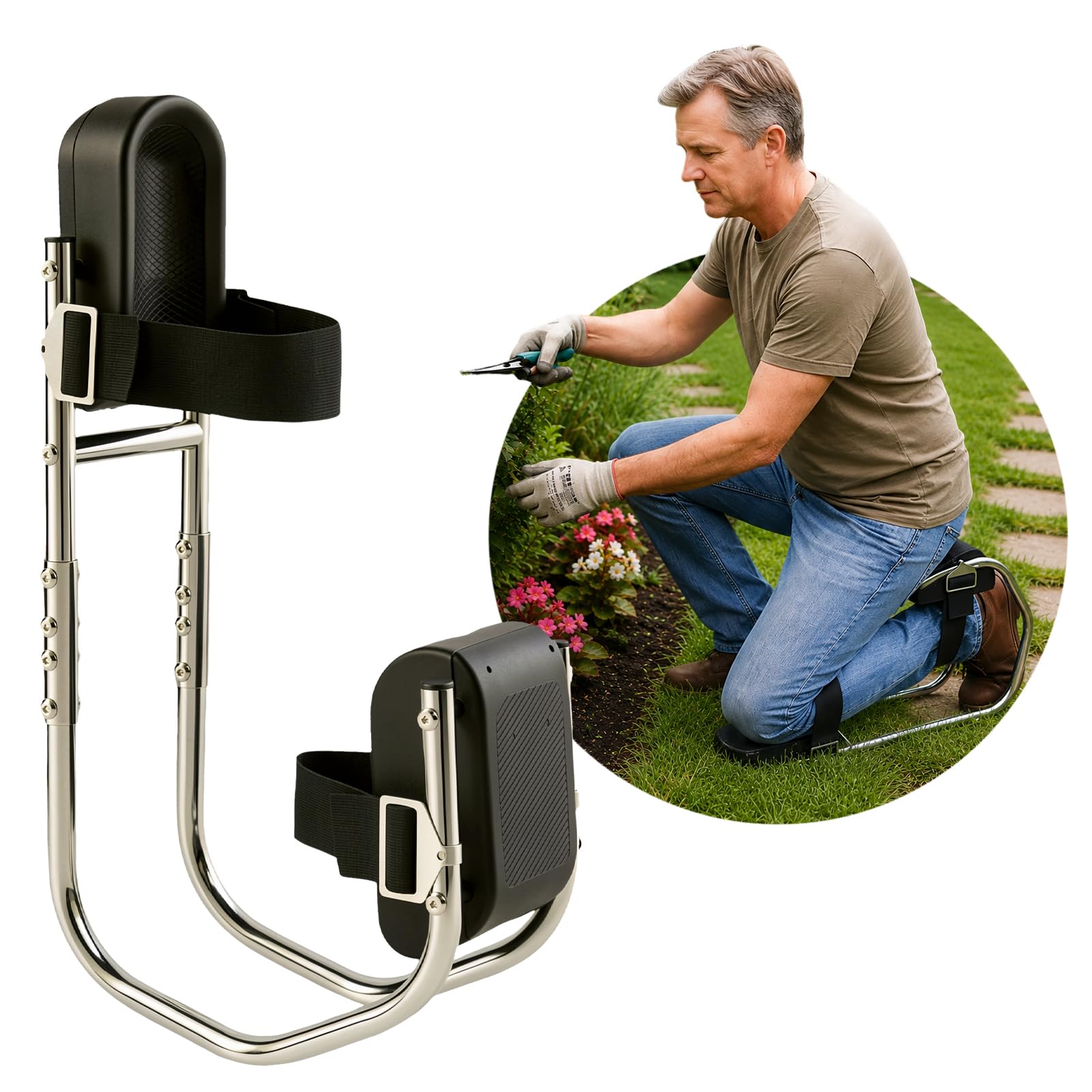 Kniebank Für Gartenarbeit Mit Sitzfunktion, Knieschoner Tragbarer Kniesitz Beinschiene Einstellbar, Belastbar Bis 200 Kg, Kniekomfort Für Gartenarbeit, Knieschutz Im Garten, BAU & Handwerk