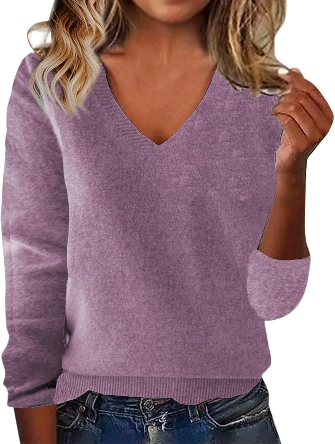 Cashmere Sweaters for Women V Neck Long Sleeve Plain Cozy Lounge Warm Sweater Fall Winter Pullover Causal Clothes