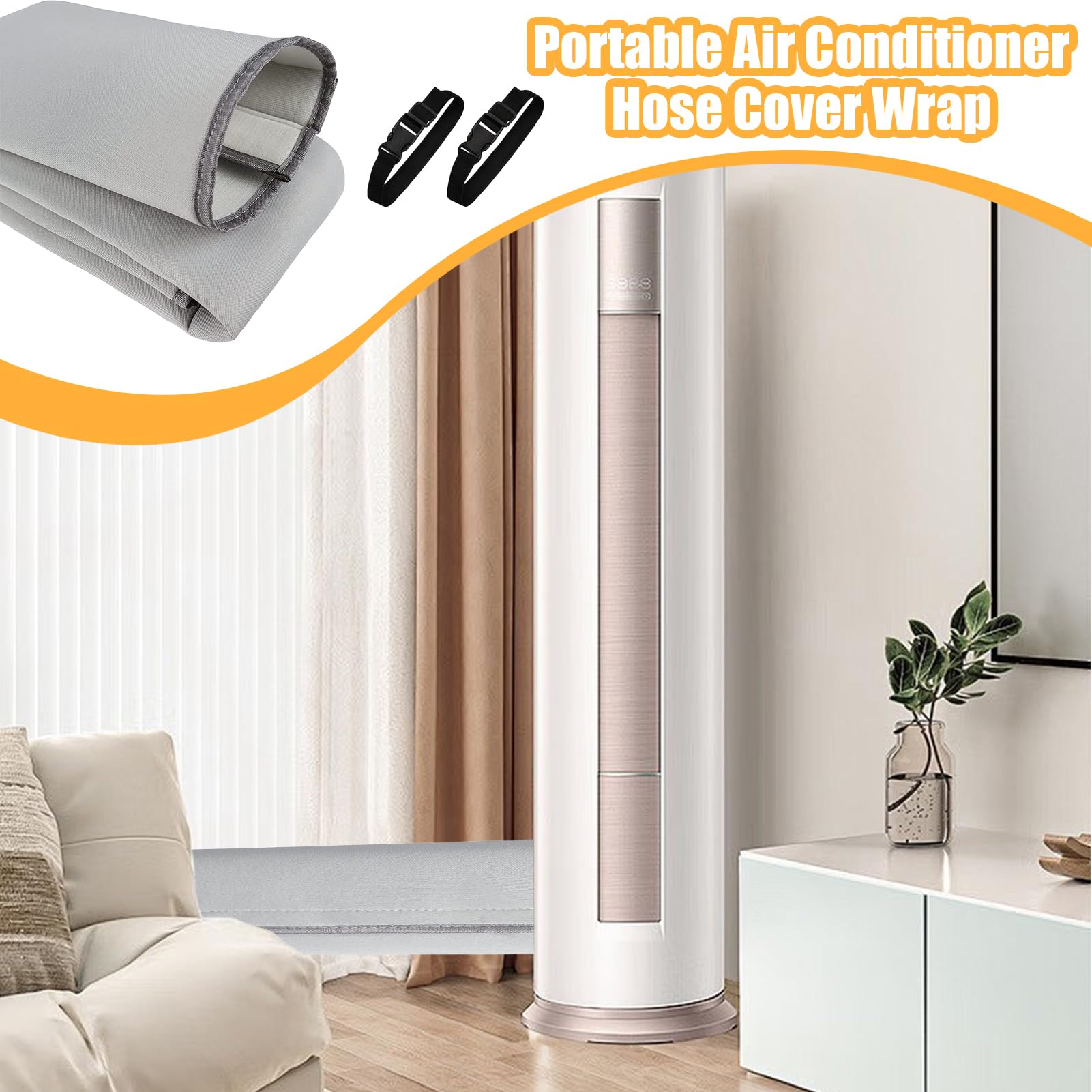 Funda Aislante para Manguera de AC,Aislamiento Para Tubos De AC Con 2 Correas De Hebilla | Accesorios Para Electrodomésticos De Garaje Casa Oficina