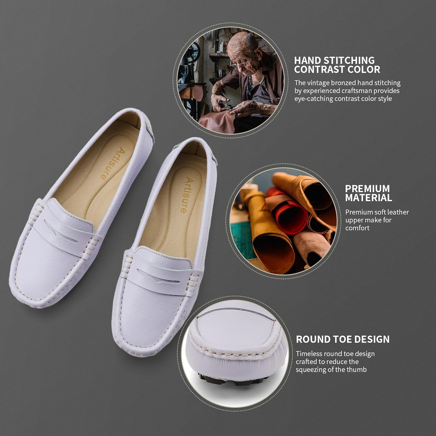 Artisure Women's Classic Comfort Leather Penny Loafers Casual Slip-Ons Lightweight Walking Flats Driving Mocs Boat Shoes - Image 5