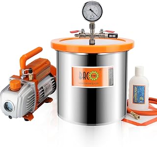 BACOENG 3 Gallon Tempered Glass Lid Vacuum Chamber with Pump, Stainless Steel Degassing Chamber Kit for Resin, Silicone, Epoxies, Stabilizing Wood and Fishing Baits