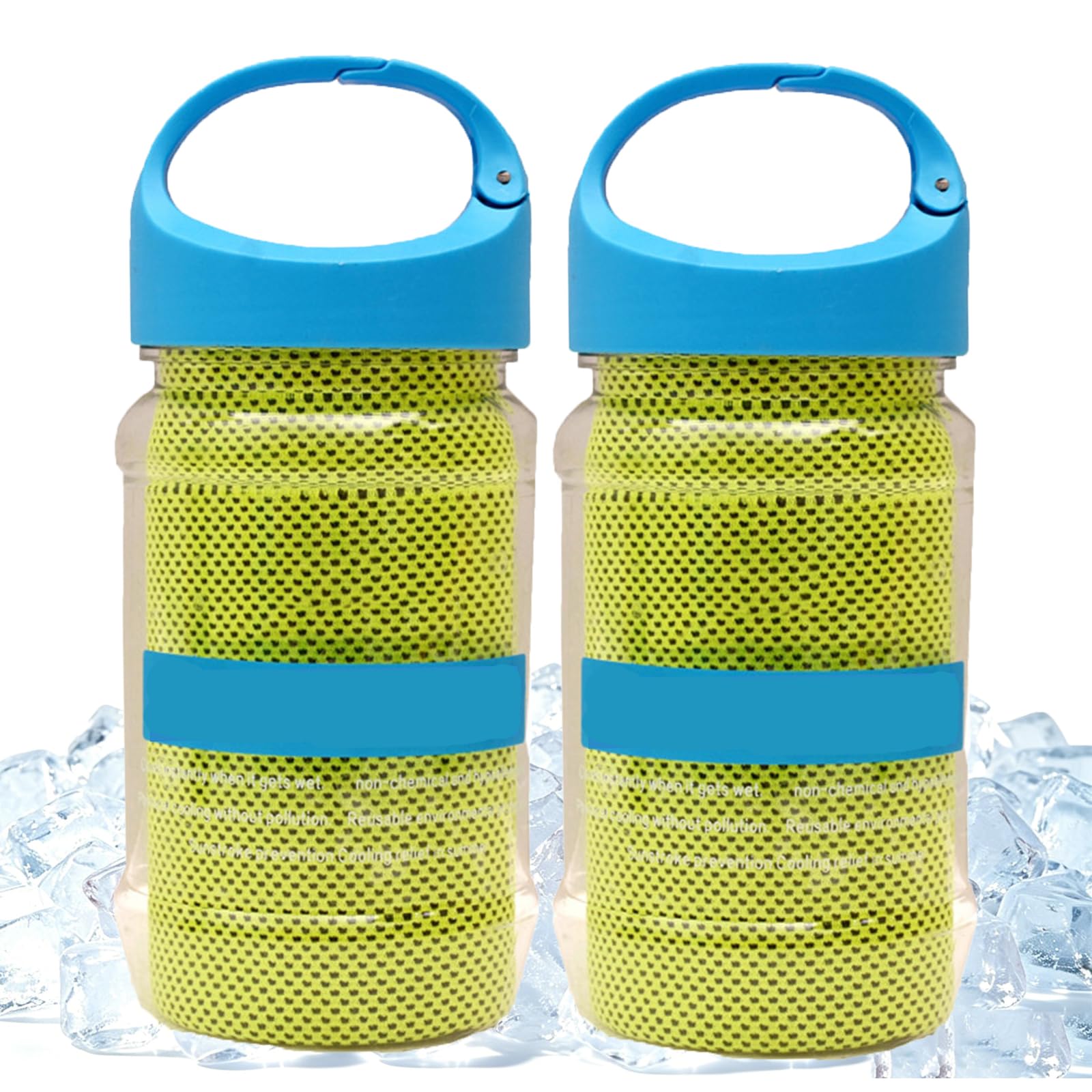 Cooling Towel with Storage Bottle, 100×30cm Cool Towels for Neck Hot Weather, Ice Towel, Sweat Towel for Neck and Face, Soft Breathable for Fitness Guys Microfiber Stay Cool (Green, 2)