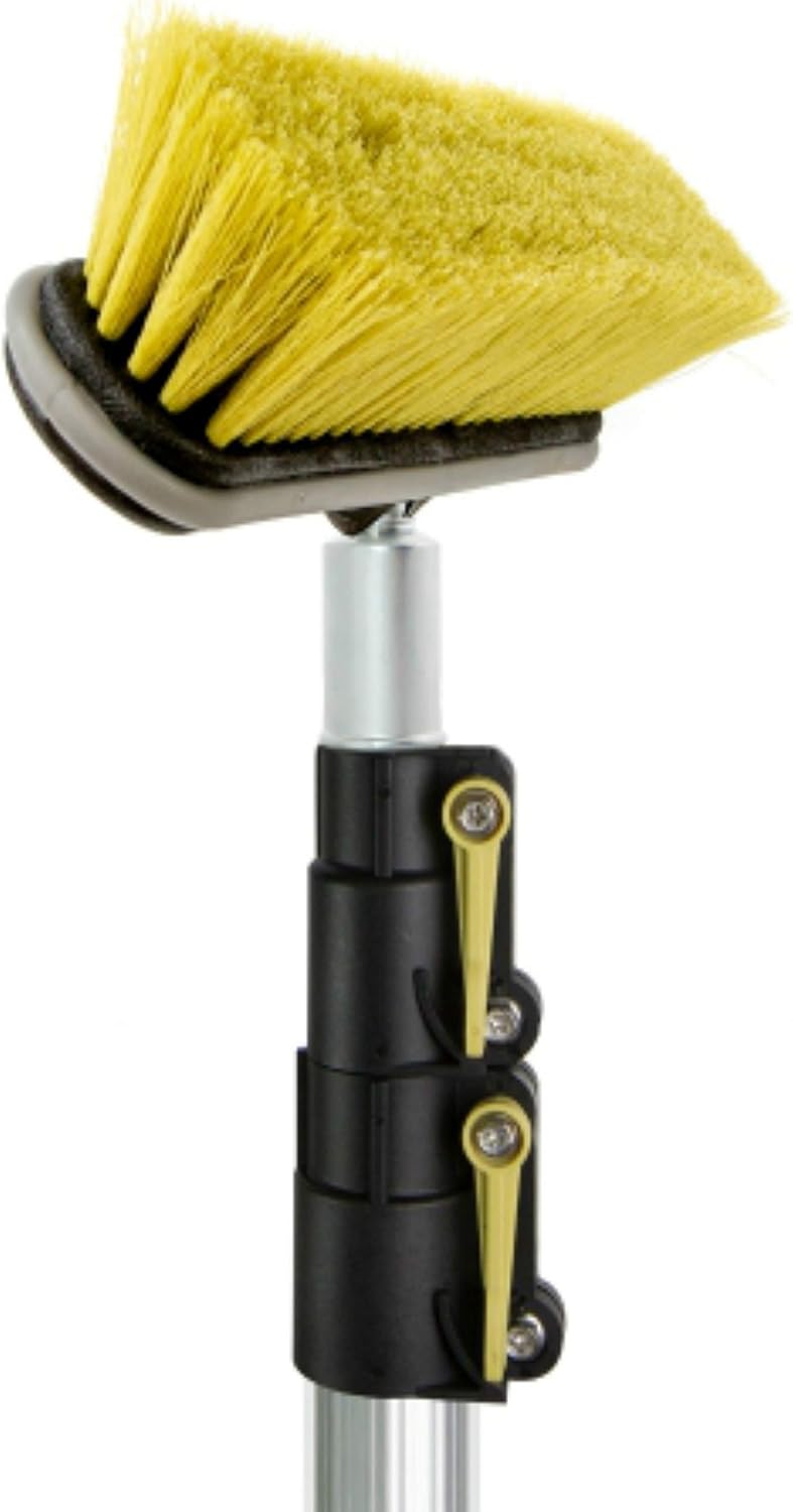 DocaPole Medium Bristle Deck Brush and Scrub Brush Extension Pole Attachment (10”) | Long Handle Scrub Brush and Deck Brush for Deck, House Siding, Brick, Concrete and More (Pole Not Included)