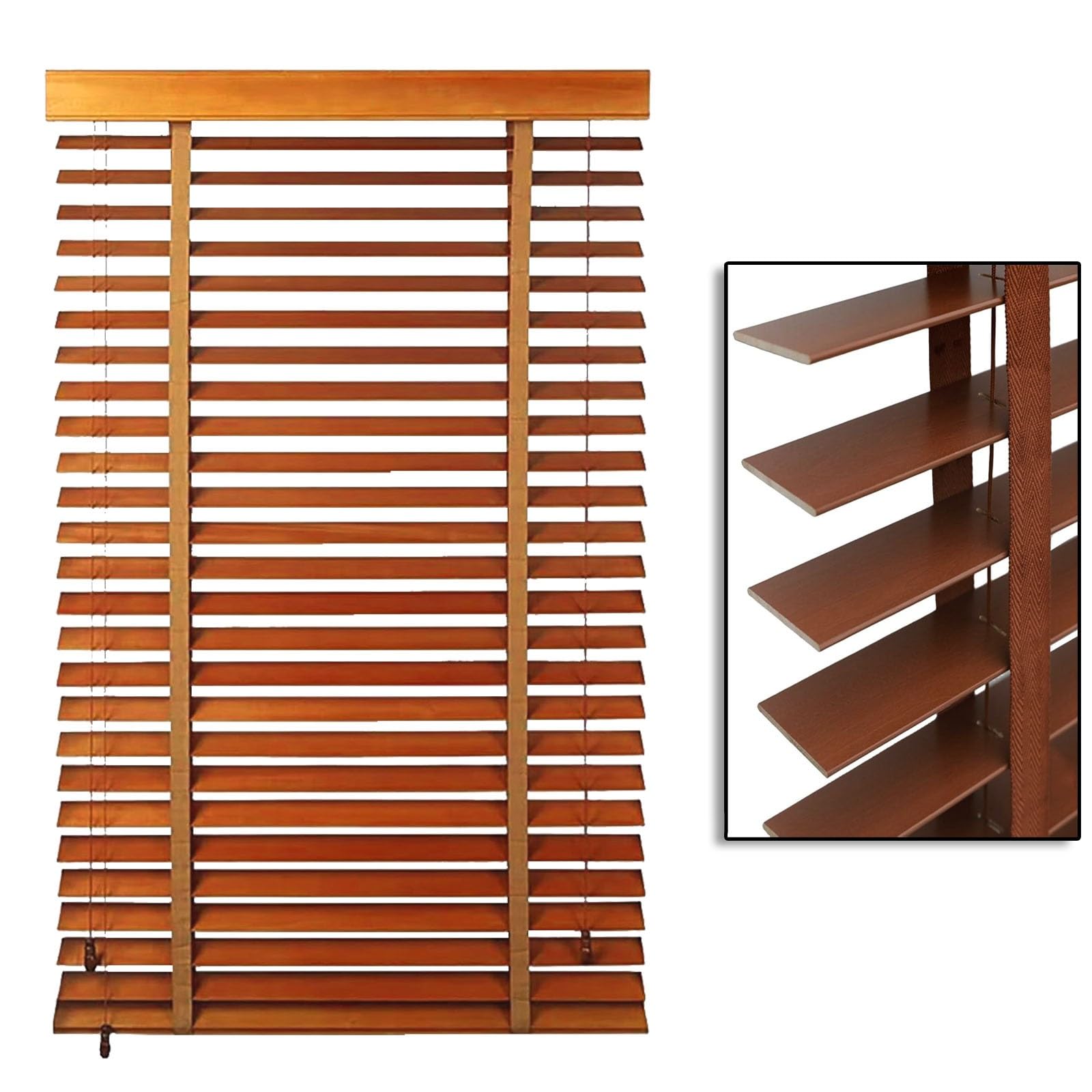 Holz Jalousien Fenster Innen, Horizontal Holzjalousie, W 25/35/50/65/80/90/100/135/160cm, Sonnenschutz/Sichtschutz Venezianische Jalousie(Red Brown)