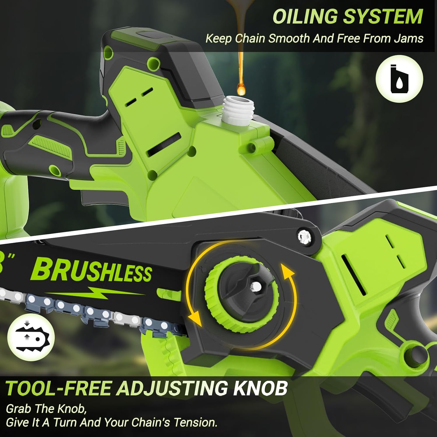 2-In-1 Cordless Electric Pole Saw for Tree Trimming, 8 Inch Chainsaw with 2 x 3000mAh Batteries, LCD Display, 15.6 FT Max Reach, 180° Adjustable Cutting Head for Tree Trimmer Limb Branch Cutter Pruner