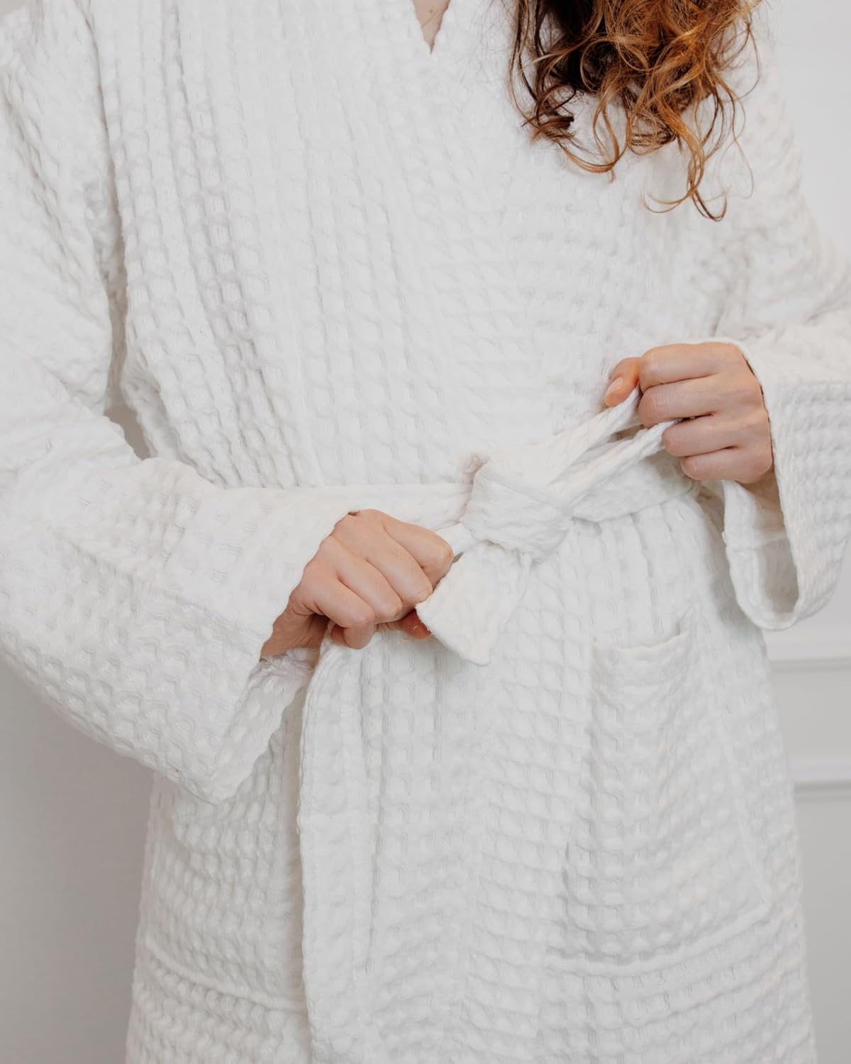 100% Cotton Waffle Kimono Bathrobe for Men & Women, Cozy Leisurewear with Functional Pockets, Comfortable Robe for Relaxation - Image 6