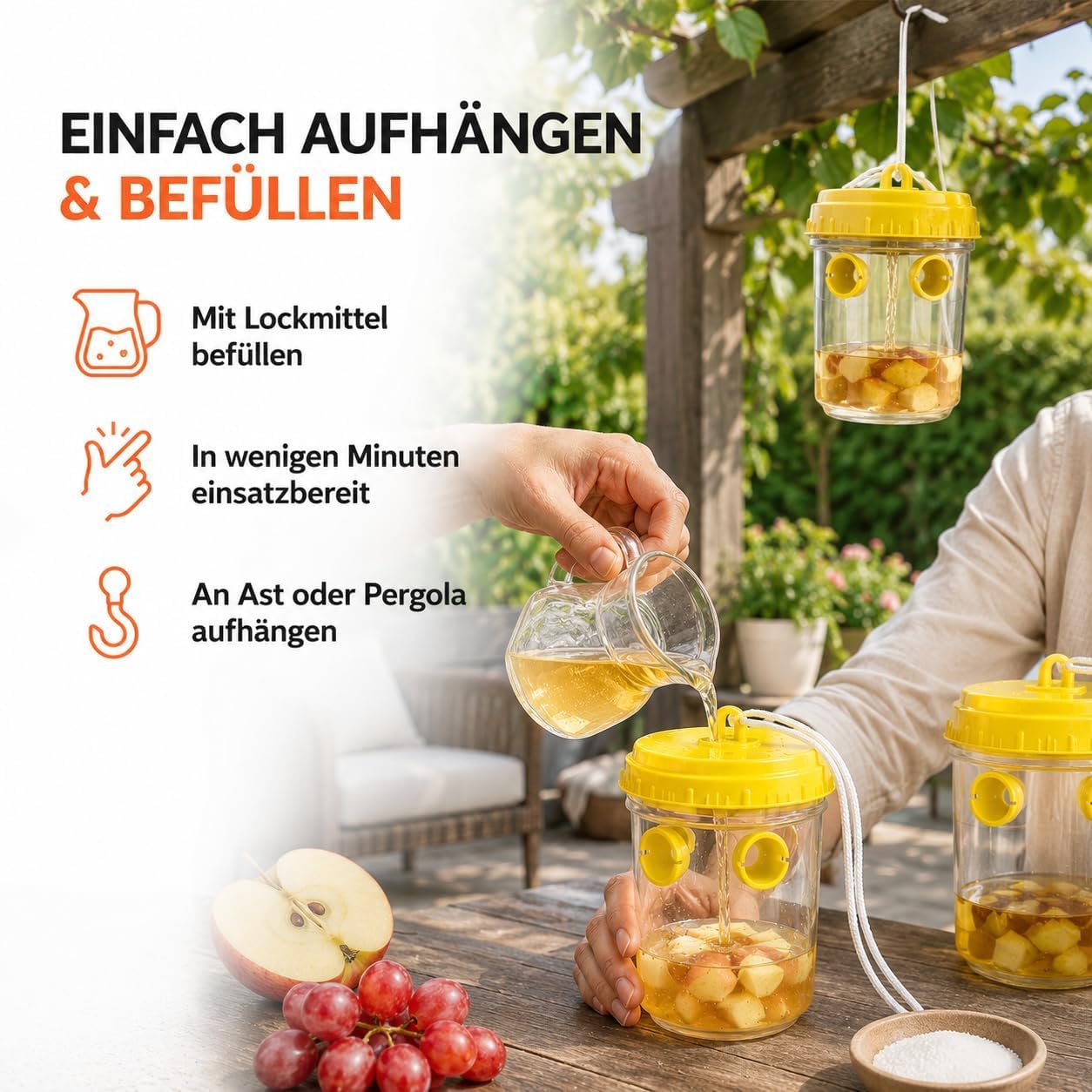 Piège à guêpes – Piège à mouches et répulsif efficace pour l'extérieur – Moyen contre les guêpes – Pour jardin, balcon et extérieur (15 x)