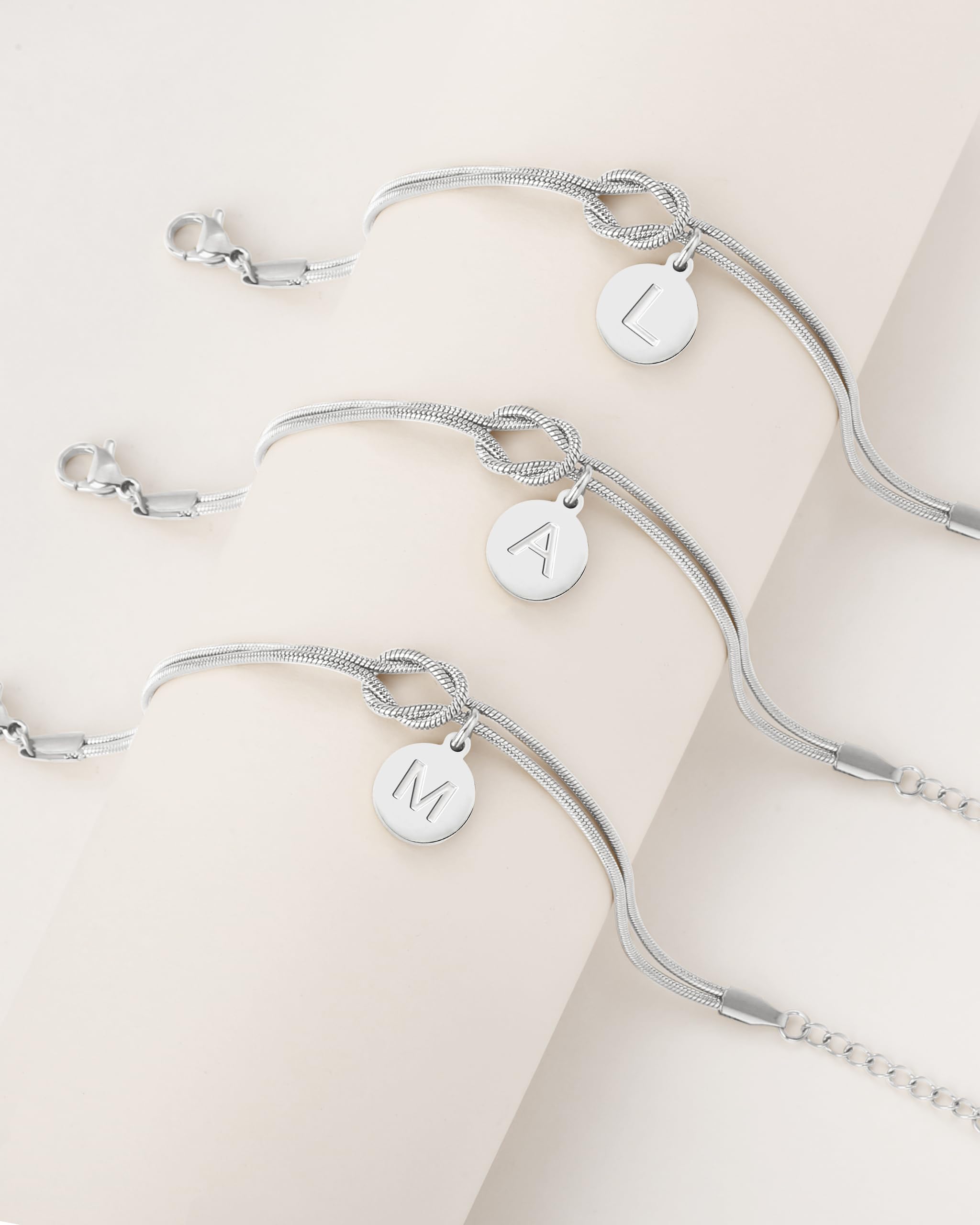 J.Fée Bracciale Nodo con Iniziali per Donna e Uomo,Bracciale Donna Argento 925 e Bracciali Donna Oro 14K,Regalo Donna Uomo Regalo Amica Coppia Regali per Lei