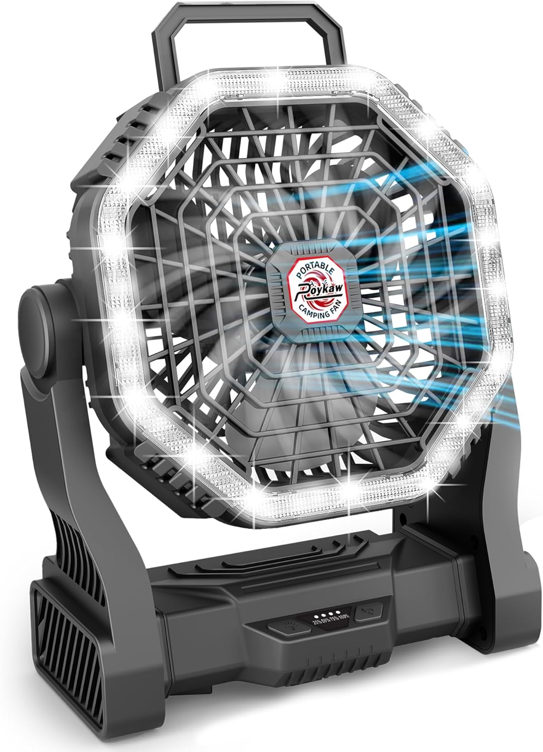 Roykaw Portable Camping Fan with 10400 mAh Rechargeable Battery, 36 Hrs Work, Ultra-bright LED Light & Cordless, Fit for Tent, Fishing, Bedroom, Office, Hurricane Roykaw Portable Camping Fan with 10400 mAh Rechargeable Battery, 36 Hrs Work, Ultra-bright LED Light & Cordless, Fit for Tent, Fishing, Bedroom, Office, Hurricane