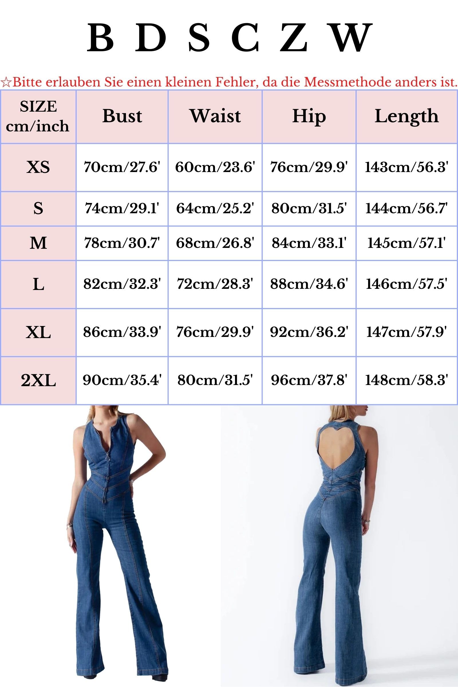 Combinaison en denim pour femme - Fermeture éclair sur le devant - Col en V profond - Sexy - Sans manches
