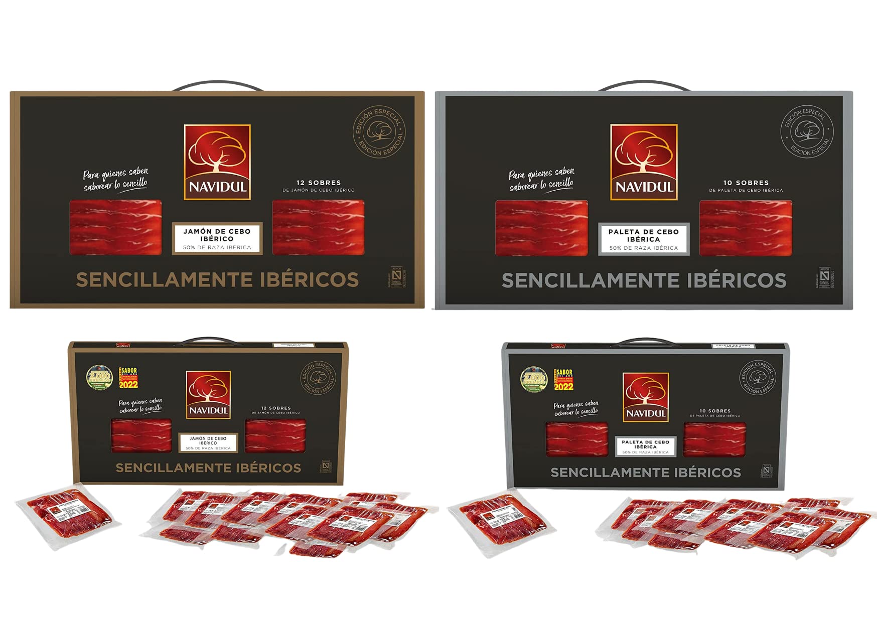 Navidul Pack Maletín de Jamón de Cebo Ibérico (50% raza ibérica) 10x70g 700 gr y Maletín de Paleta de Cebo Ibérica (50% raza ibérica) freshpack envasado al vacío - 10x70g, Total 700gr