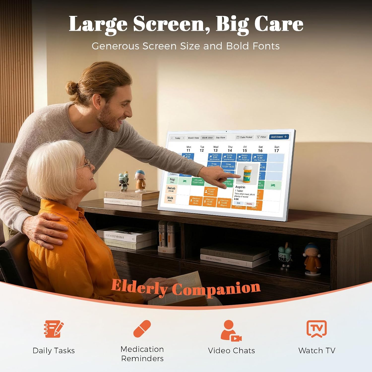 MWE 32 Inch Touchscreen Digital Calendar, Wall Planner, Desktop Smart Electronic Calendar, 8GB+128GB Android, Supports Google Play Apps, Office Desk Assistant & Family Schedules, Wall/Desk Stand