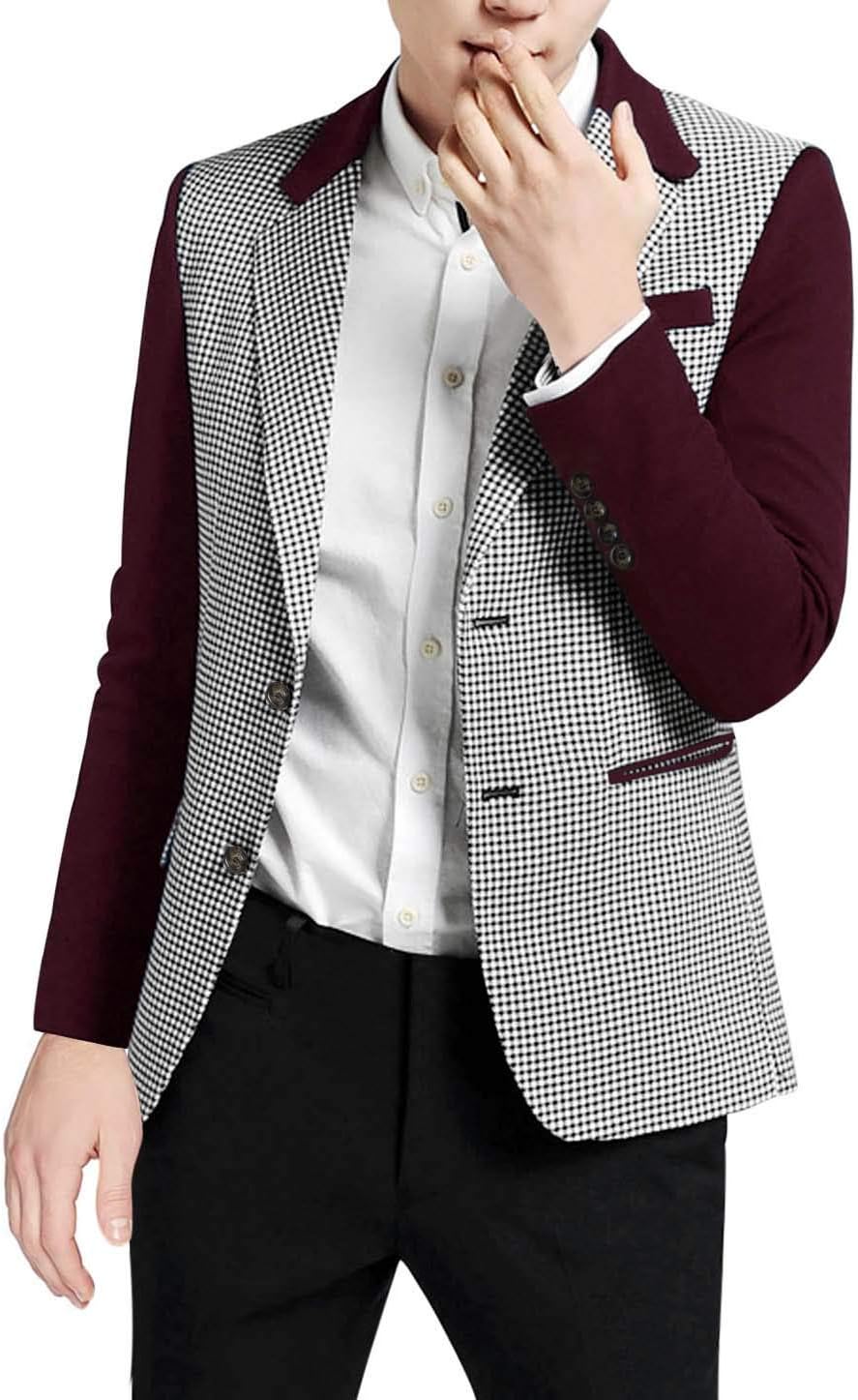 Lars Amadeus Men's Casual Sport Coat Pattern Button Up Houndstooth Plaid Blazer