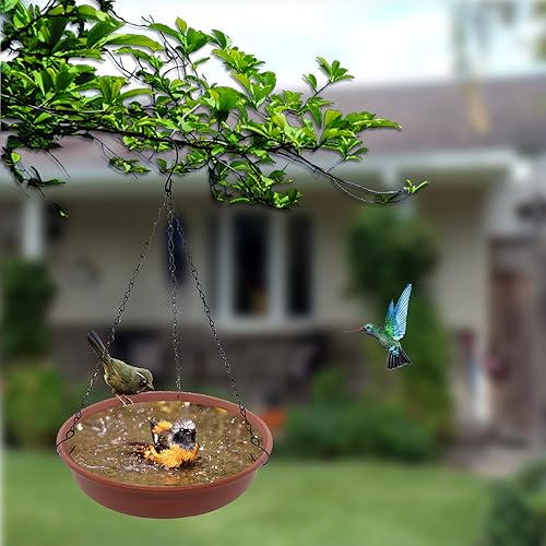 Miniatura 3 de Comedero colgante para pájaros para exteriores, 12 pulgadas de diámetro x 2.25 pulgadas, bandeja de baño de pájaros rojos de ladrillo profundo,