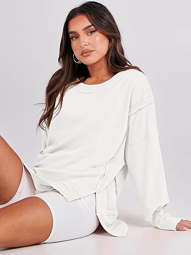 Miniatura 9 de ANRABESS Sudaderas de gran tamaño para mujer, con cuello redondo, manga larga, casuales y holgadas, con aberturas, ropa de otoño 2025, para