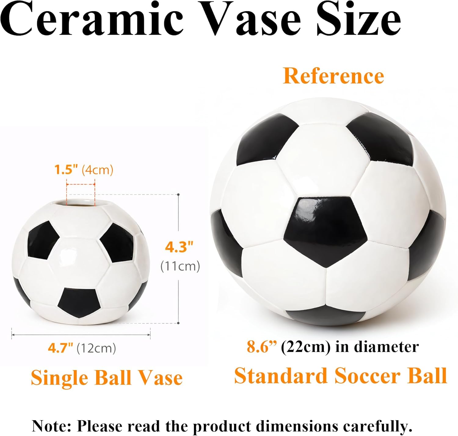 Ceramic Soccer Vase, Pen Holder, Black White Decor Plant Cutting Bud Vase, Soccer Themed Desk Organizer for Home Office Dorm Living Room, Unique Soccer Gifts (Single Ball)
