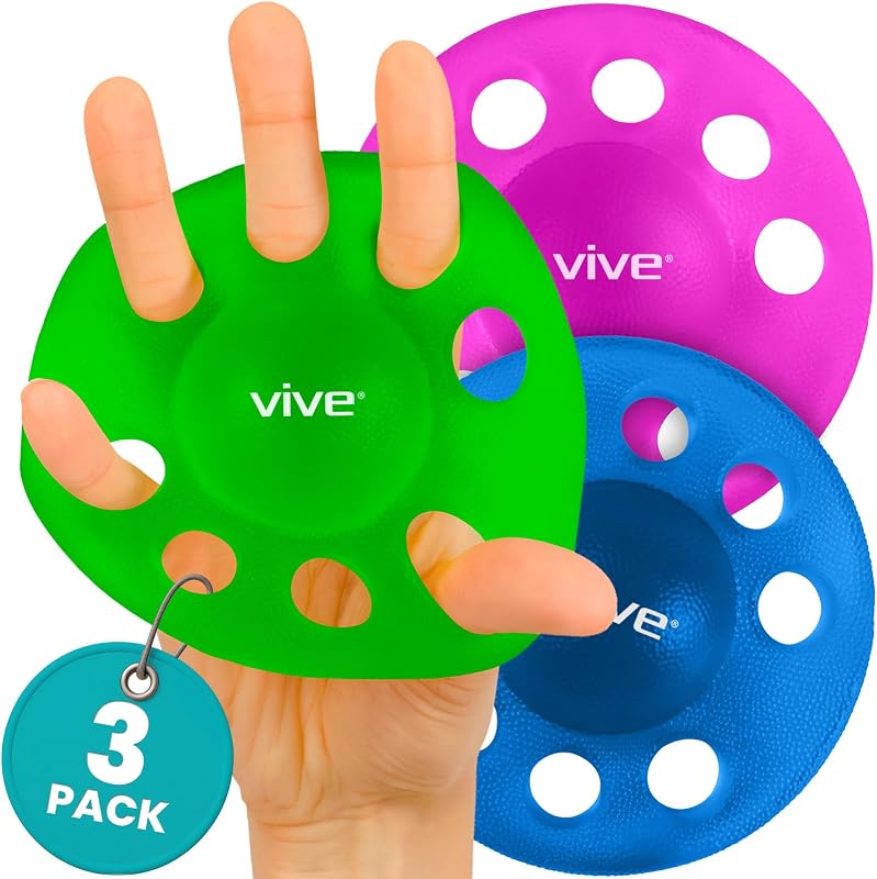 Fortalecedor de ejercicios de dedos Vive (paquete de 3) - Equipo de terapia de manos | Fuerza de agarre - Kit de entrenamiento extensor de antebrazo - Bolas de estiramiento ocupacional para dedos, artritis, túnel carpiano, guitarra