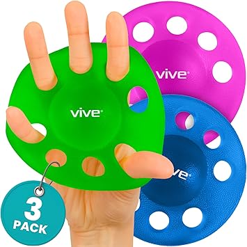 Vive Finger Exerciser Strengthener (3 Pack) - Hand Therapy Equipment for Grip Strength - Extensor Forearm Trainer Kit - Occupational Stretcher Balls for Fingers, Arthritis, Carpal Tunnel, Guitar