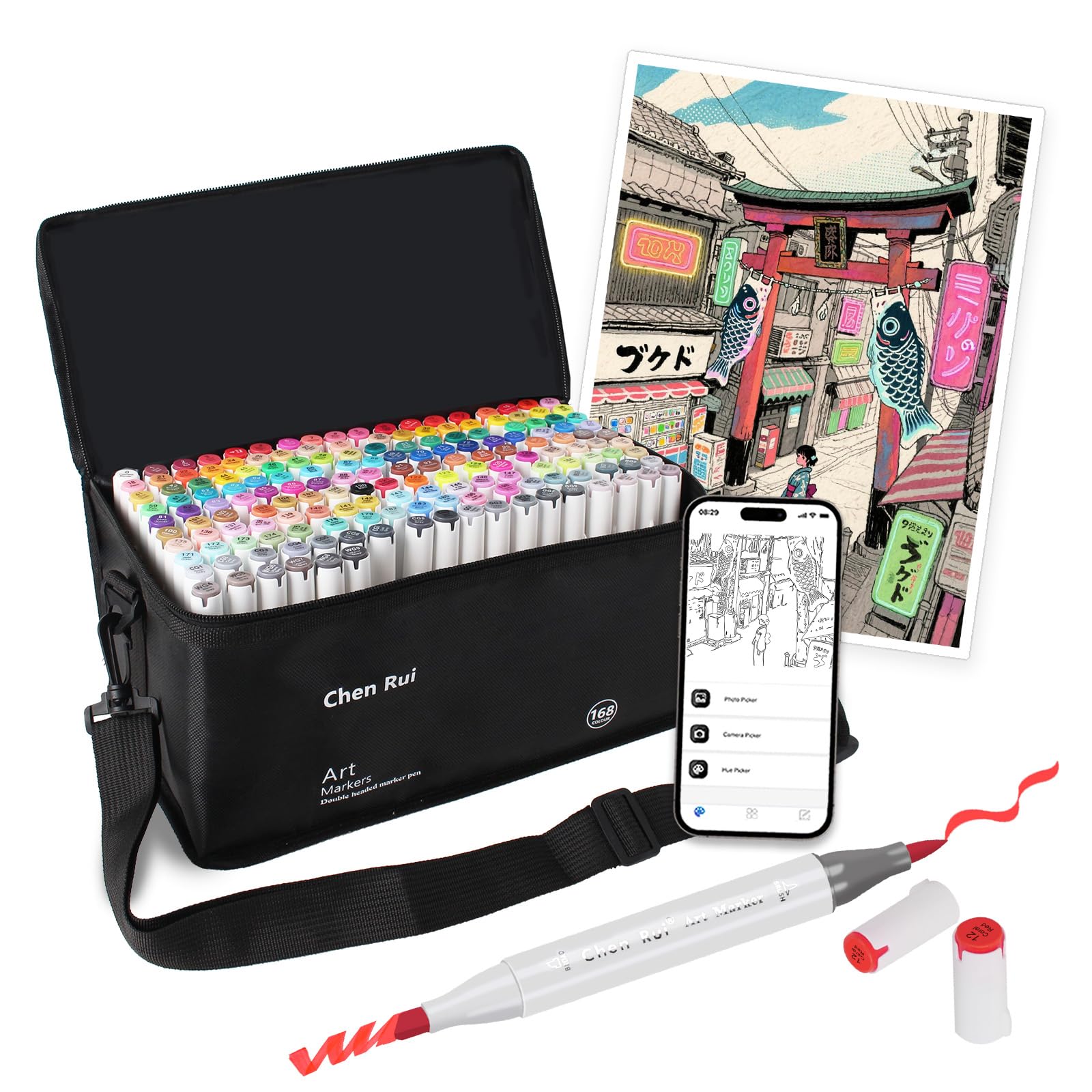Amazon | イラストマーカー 168色 マーカーペン無料APP付き大人 子供