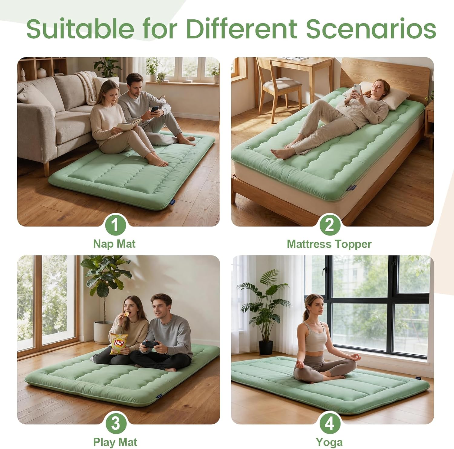 Size Full Japanese Floor Futon Foldable Futon Mattress for Floor Tatami Mattress Portable Rollaway Bed for Guest Playmat for Kids Tatami Sleeping Pad Japanese Mattress for Adults Green A