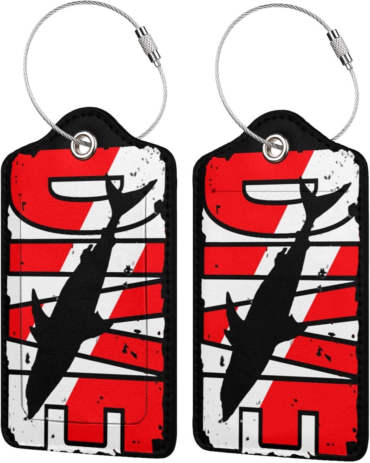 Vintage Shark Scuba Dive Flag Leather Baggage Bag Luggage Tag with Privacy Cover Set of 2 for Women Men Travel