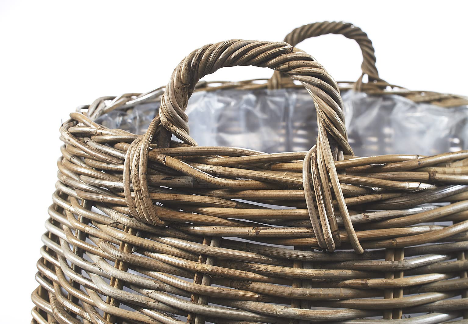 Kobolo Pflanzkorb Pflanzkübel rund XXL in aus Rattan mit Folie Grau