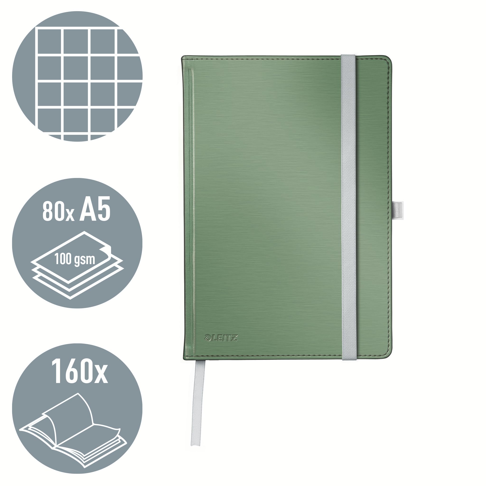 Leitz Style notitieboek A5 geruit met harde kaft, Groen