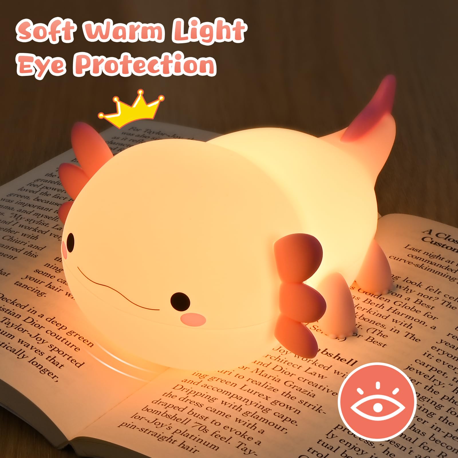 Lampada Notte Bambini Axolotl - Silicone Morbido, Timer 20 Min, Ricaricabile USB, 1200 MAh